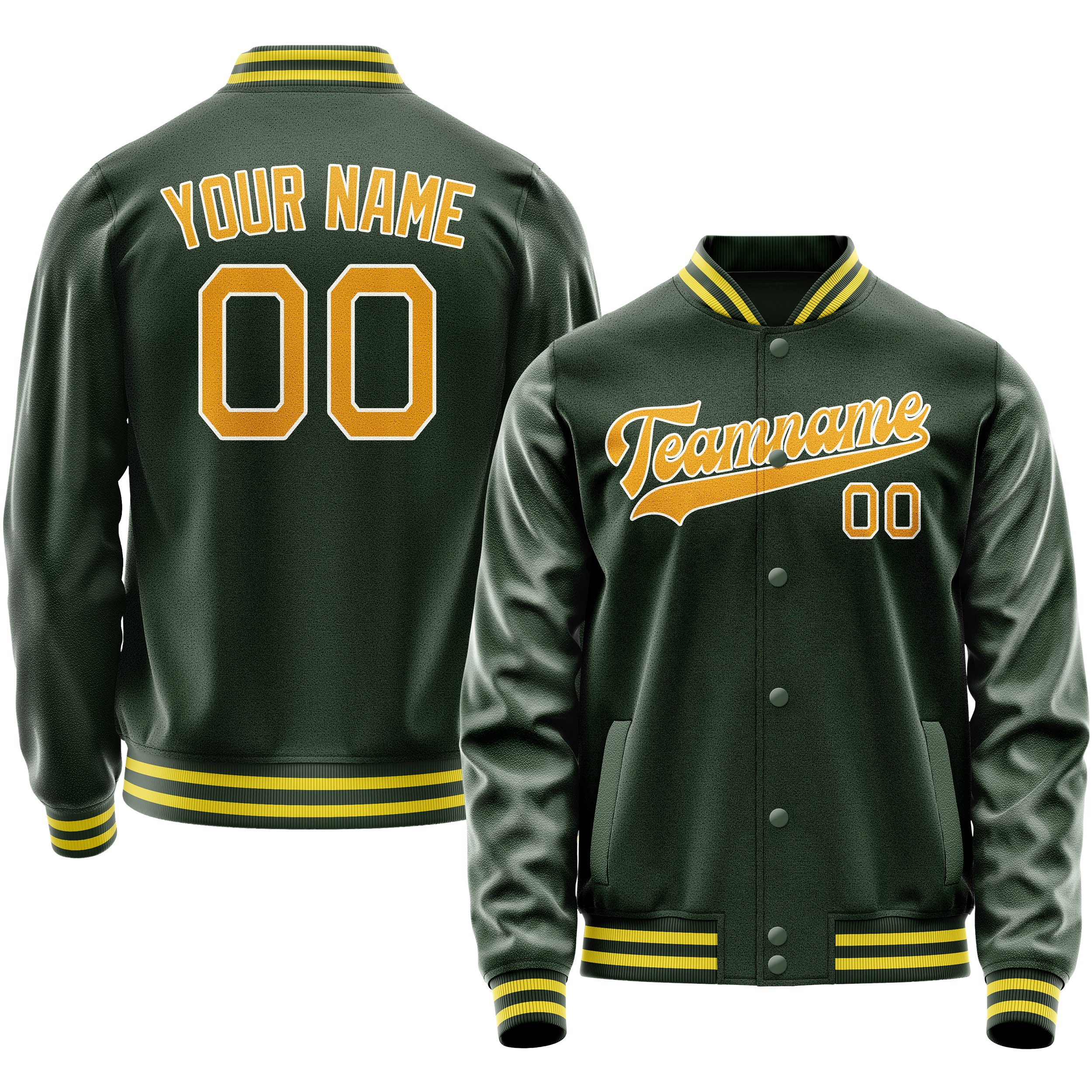 Custom Green Gold Solid Color Varsity Letterman Jacket