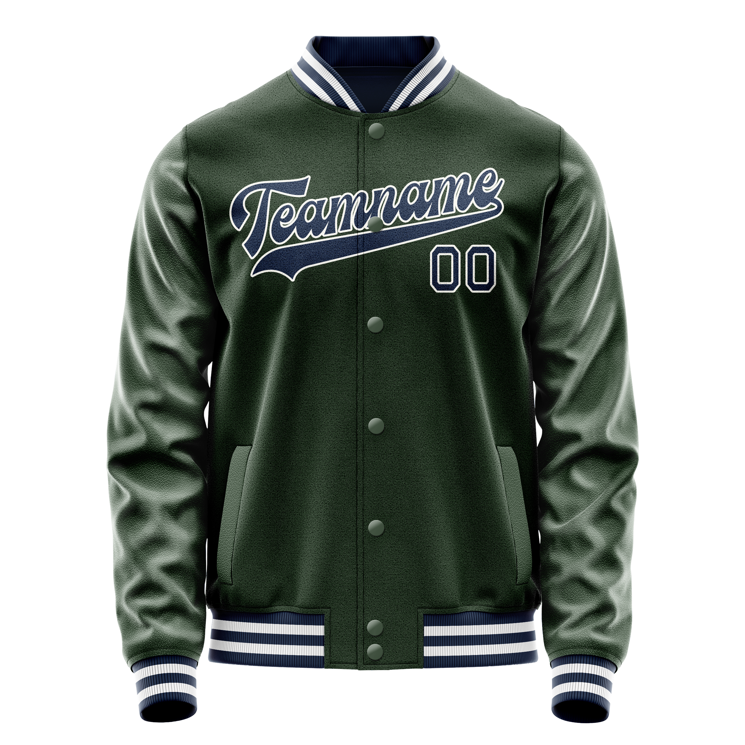 Custom Green Navy Solid Color Varsity Letterman Jacket