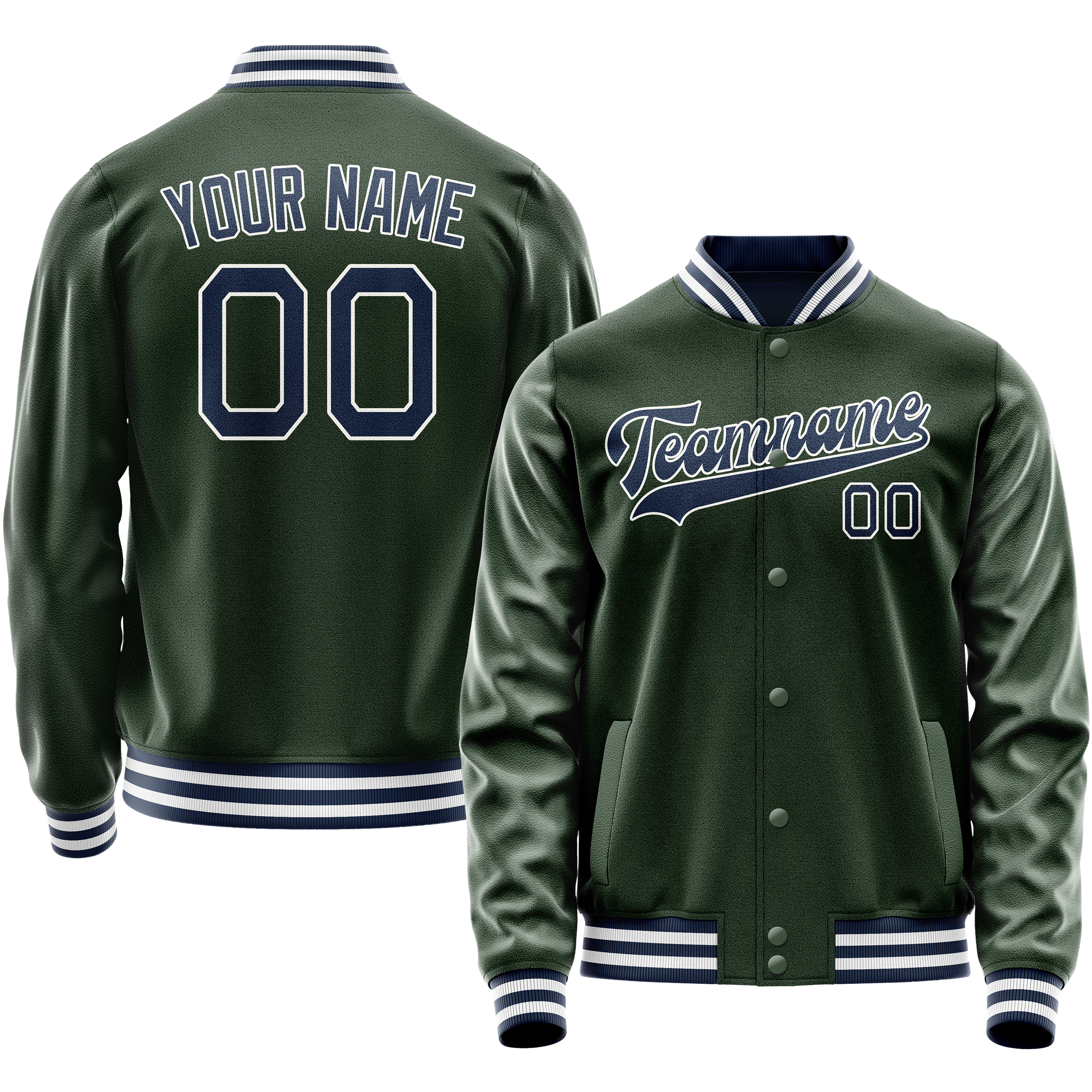 Custom Green Navy Solid Color Varsity Letterman Jacket