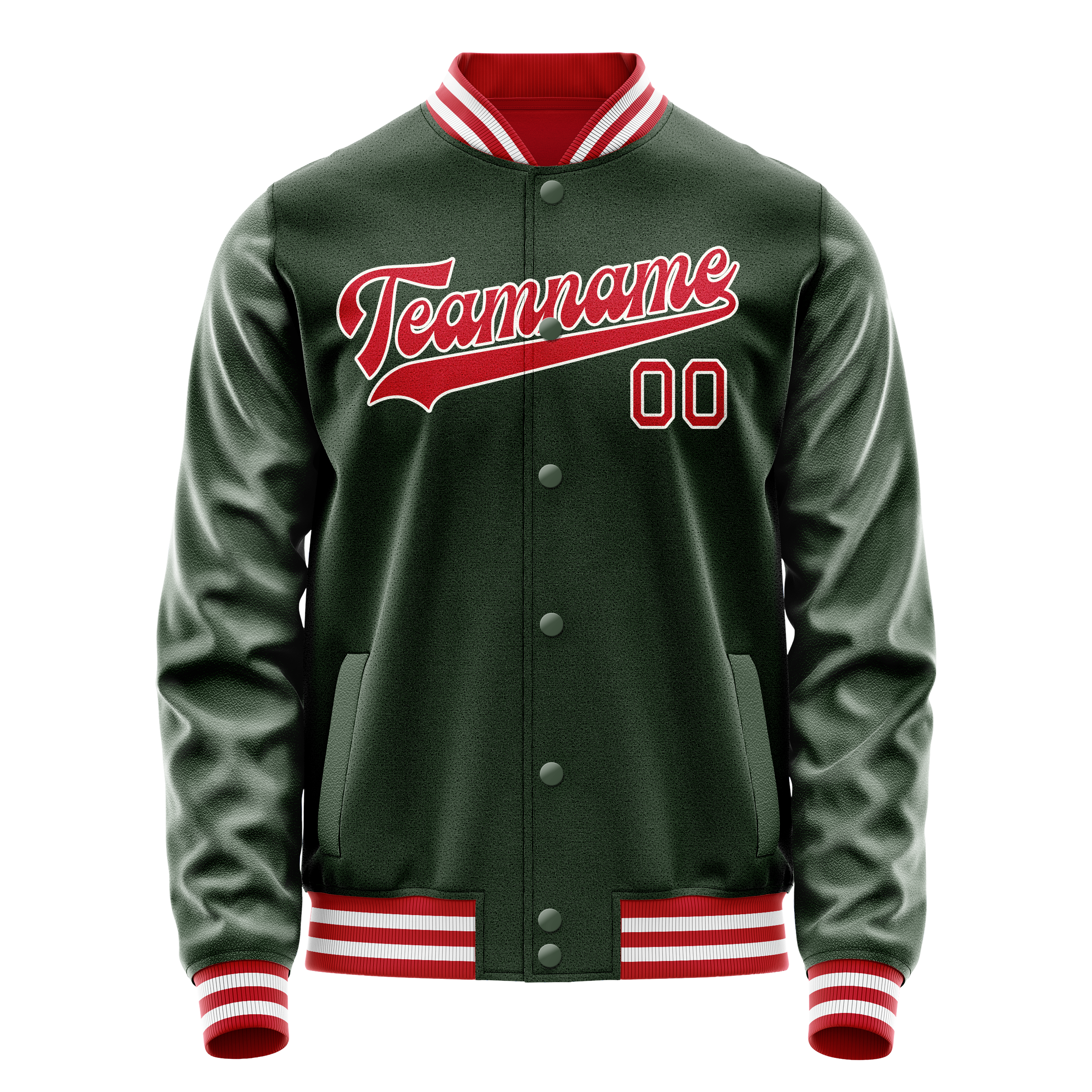 カスタムグリーンレッドソリッドカラーバーシティレターマンジャケット