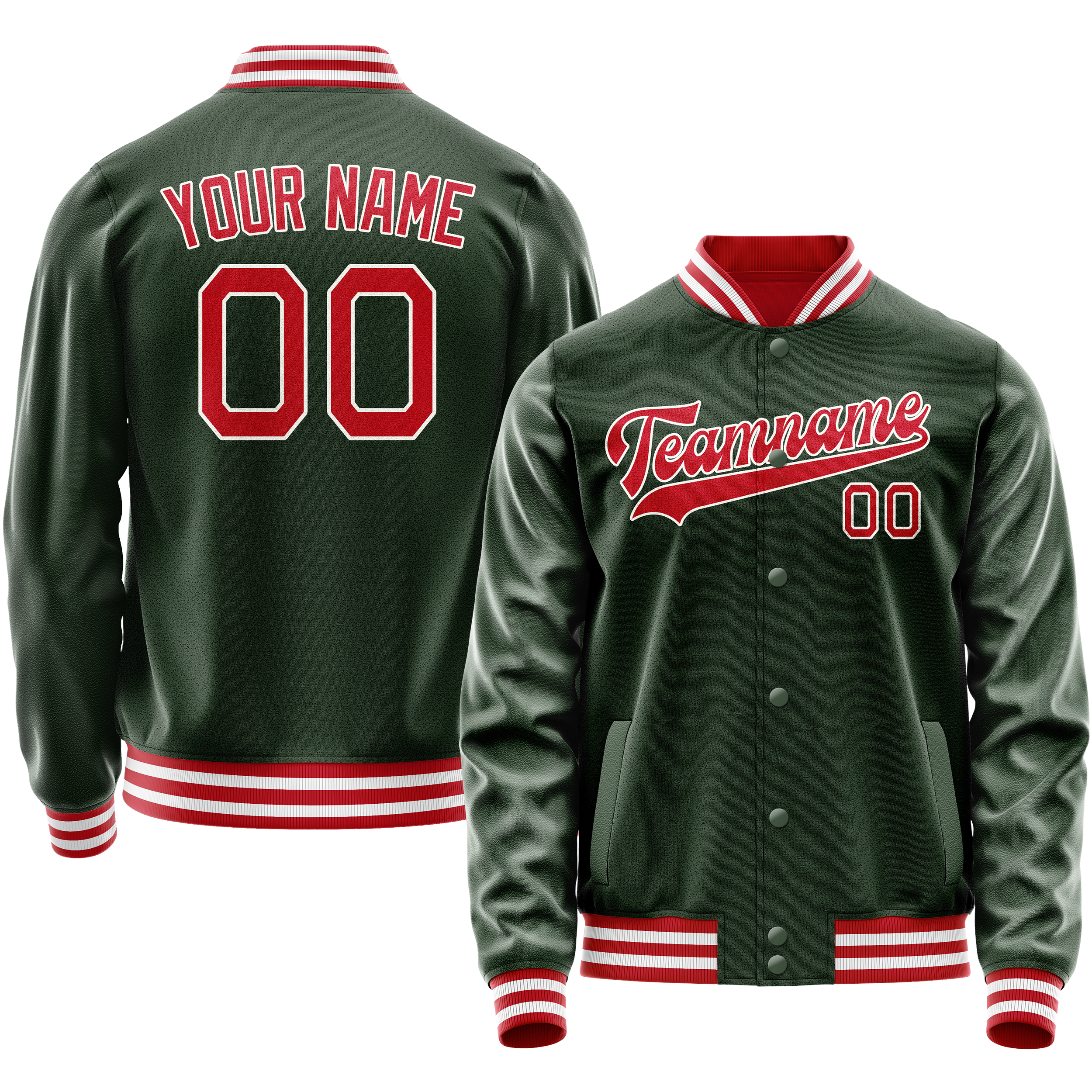 カスタムグリーンレッドソリッドカラーバーシティレターマンジャケット
