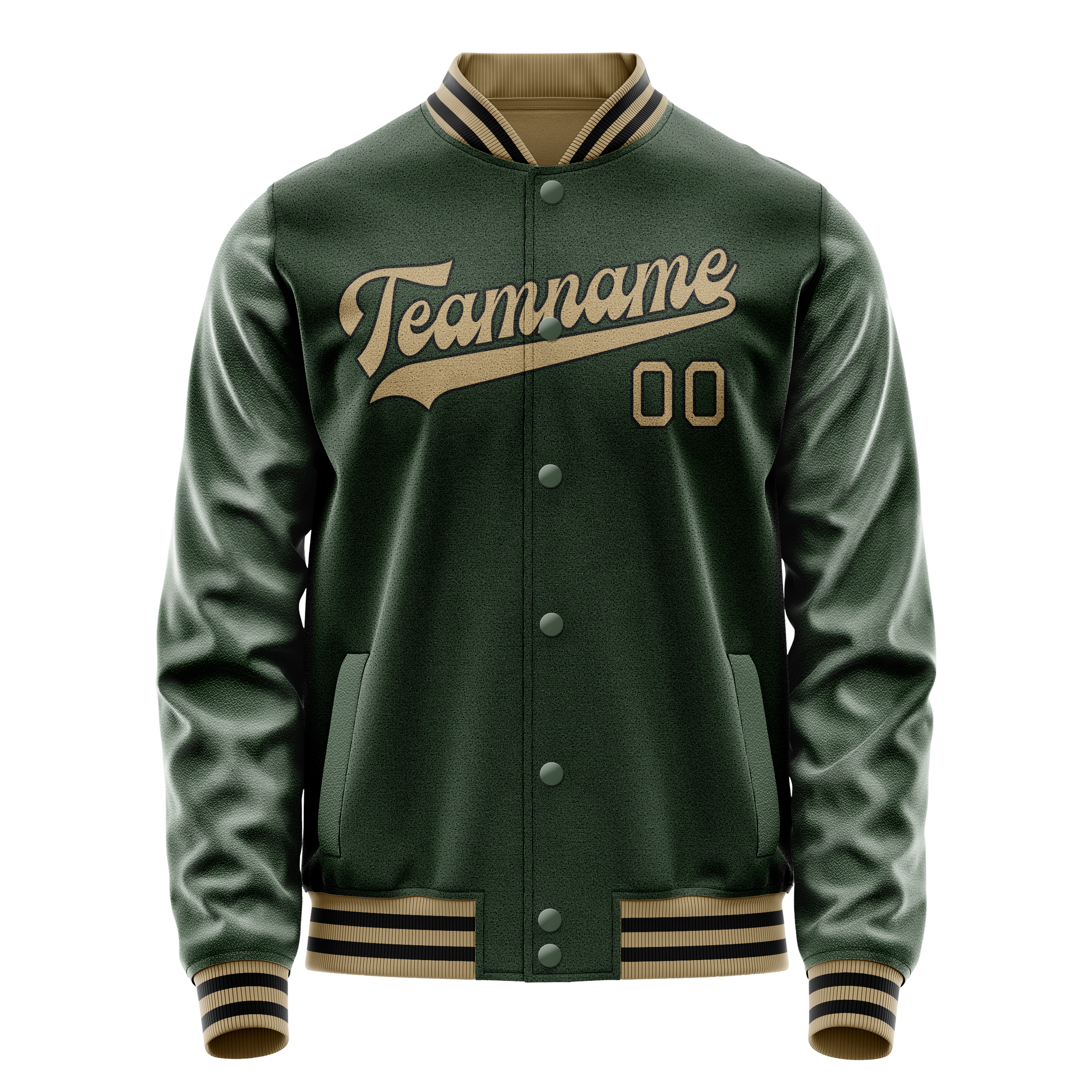 Custom Green Old-Gold Solid Color Varsity Letterman Jacket