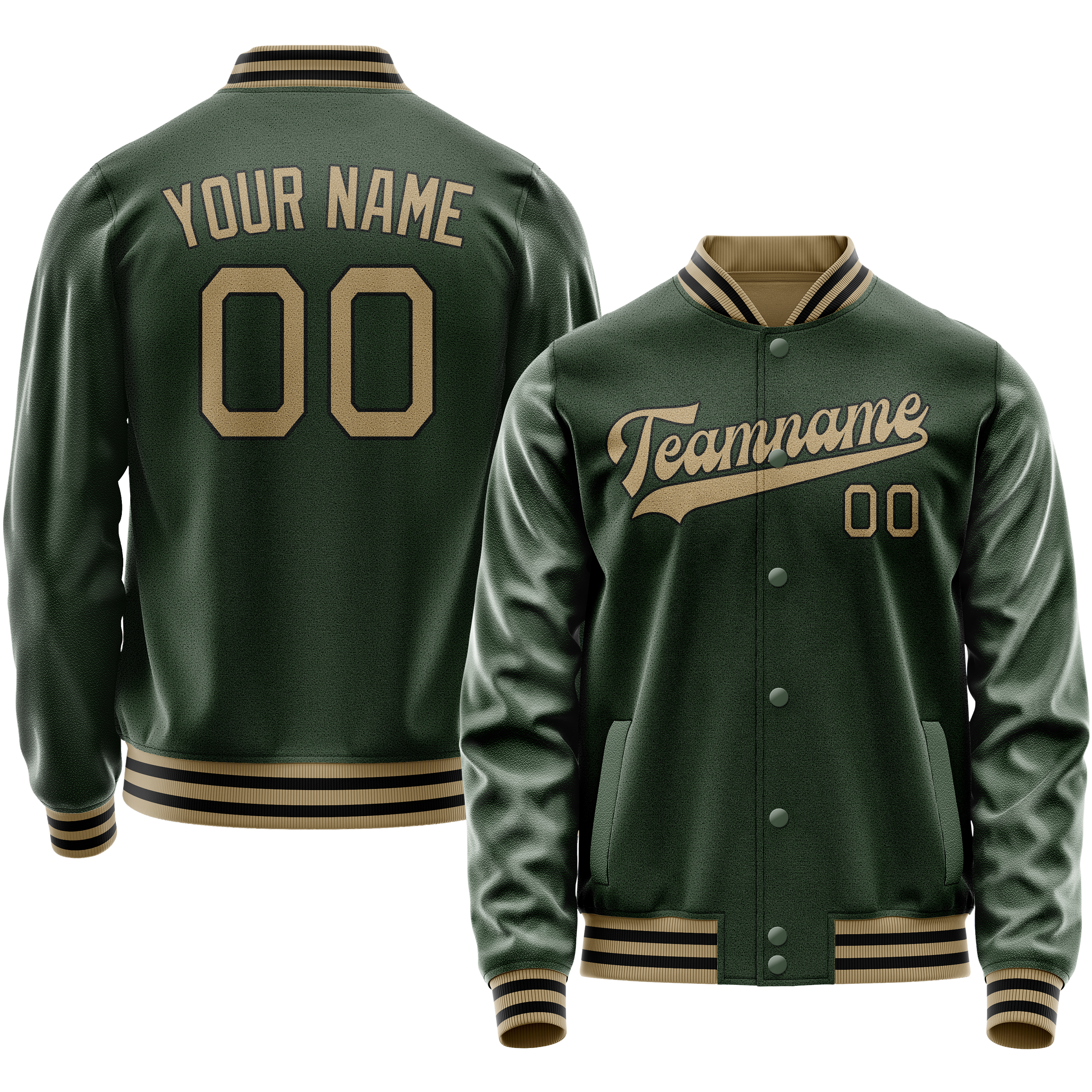 Custom Green Old-Gold Solid Color Varsity Letterman Jacket