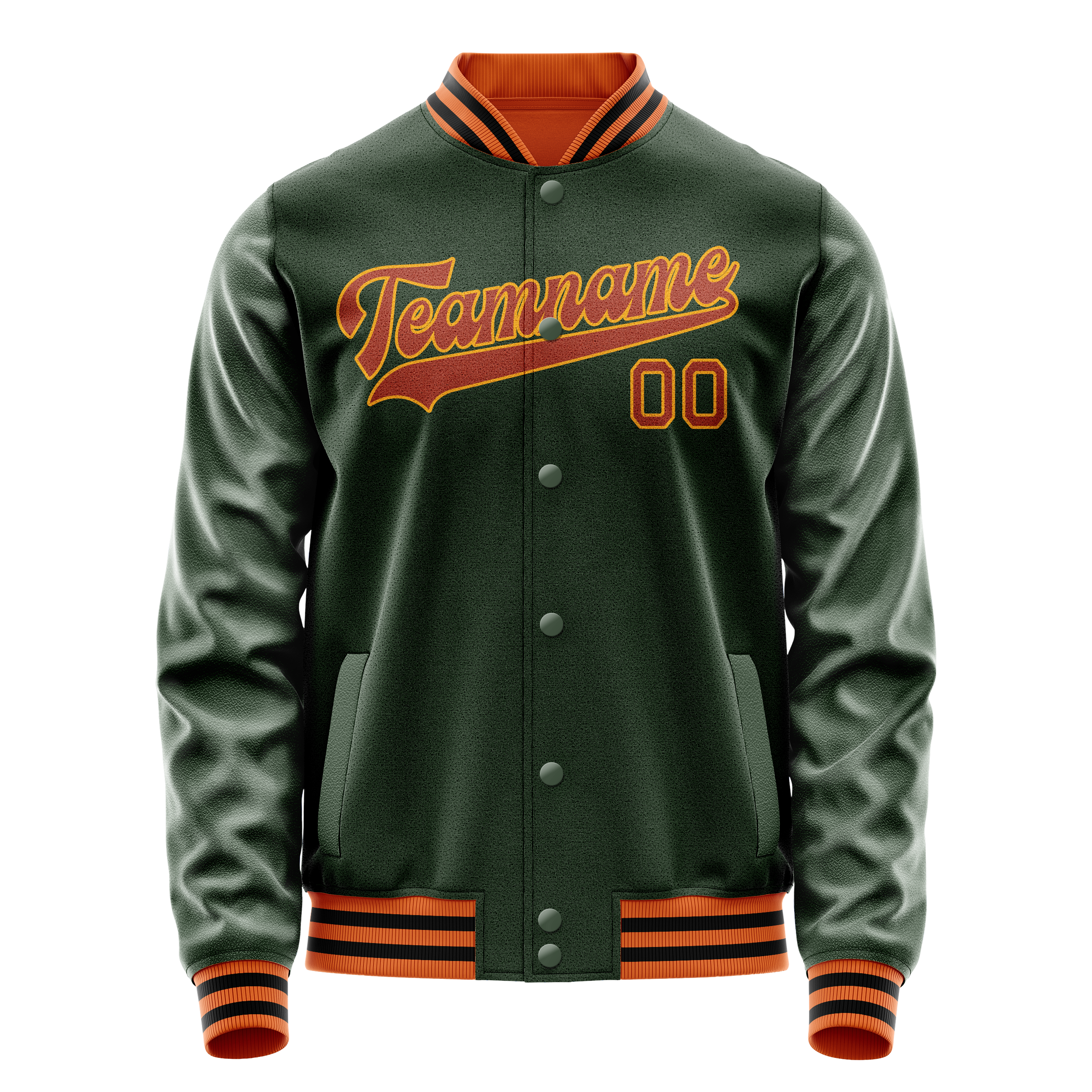 Custom Green Orange Solid Color Varsity Letterman Jacket