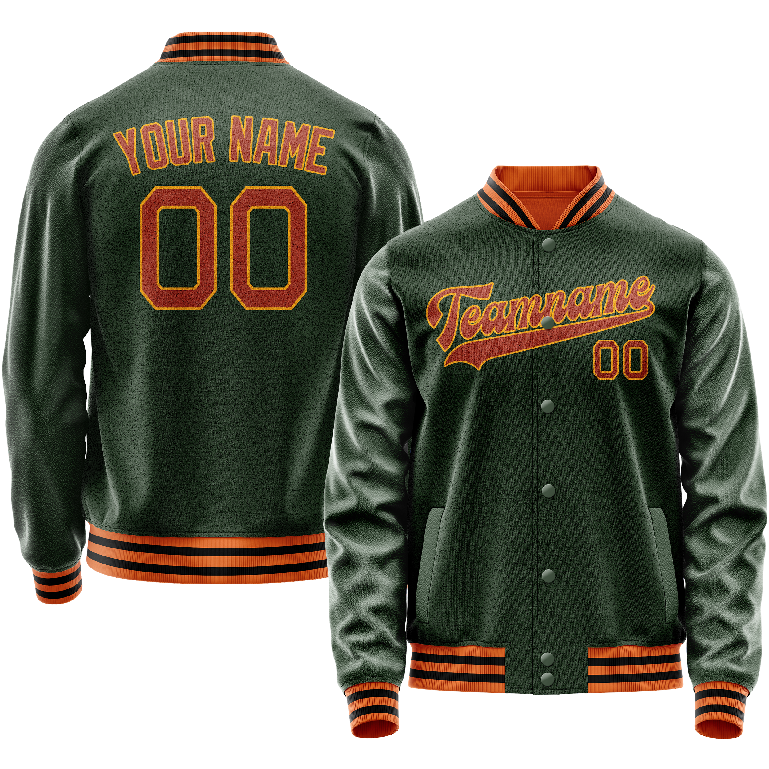 Custom Green Orange Solid Color Varsity Letterman Jacket