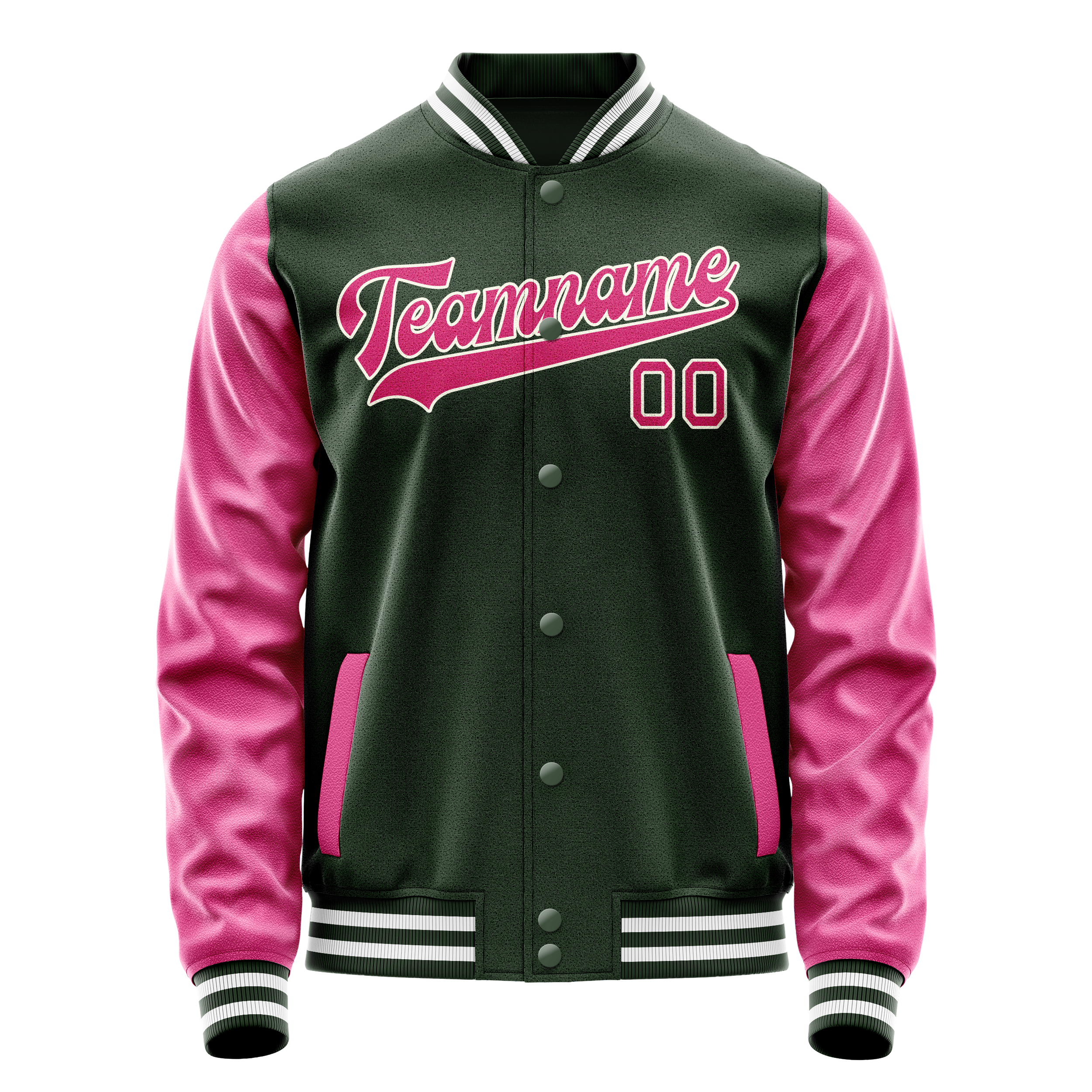 Custom Green Pink Solid Color Varsity Letterman Jacket