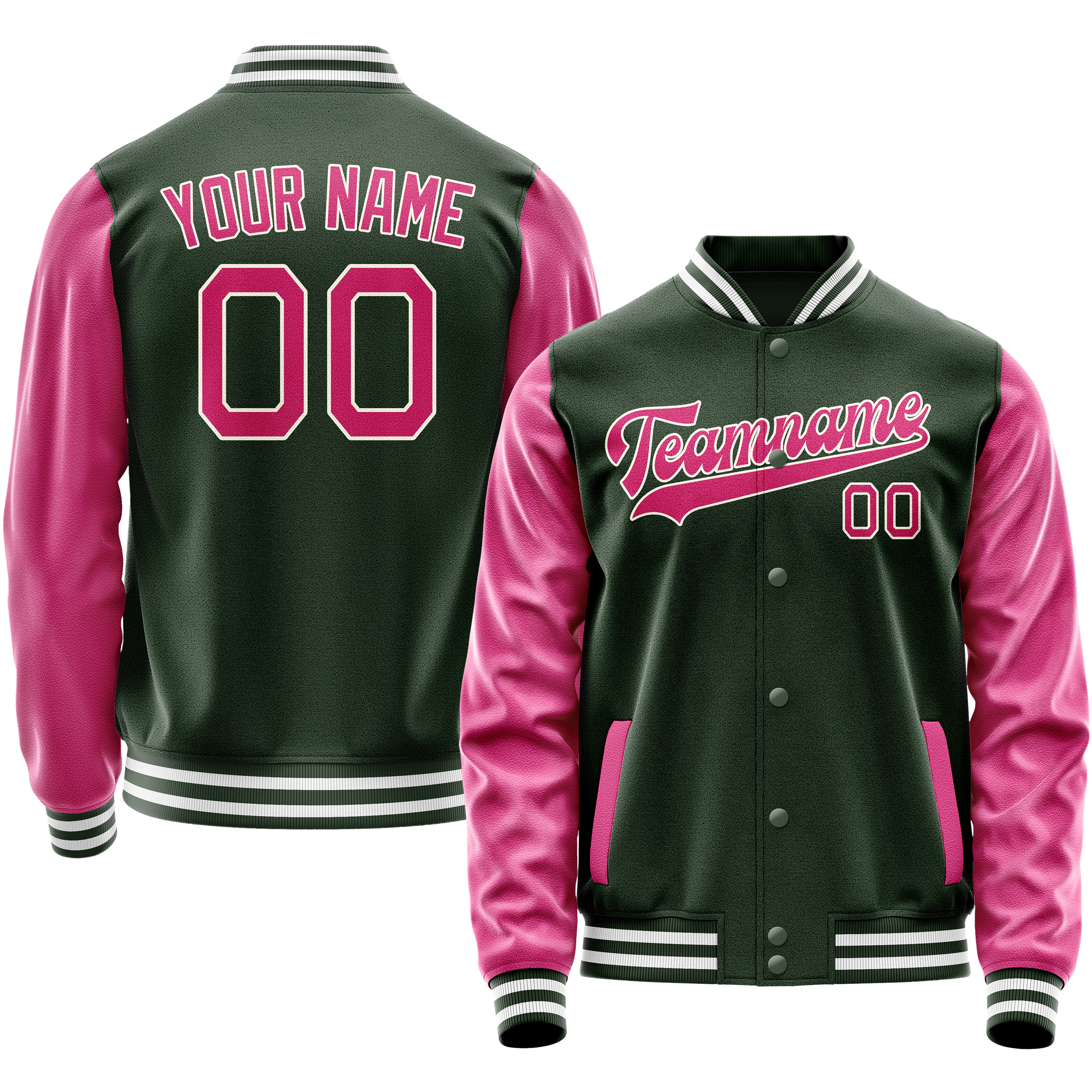 Custom Green Pink Solid Color Varsity Letterman Jacket