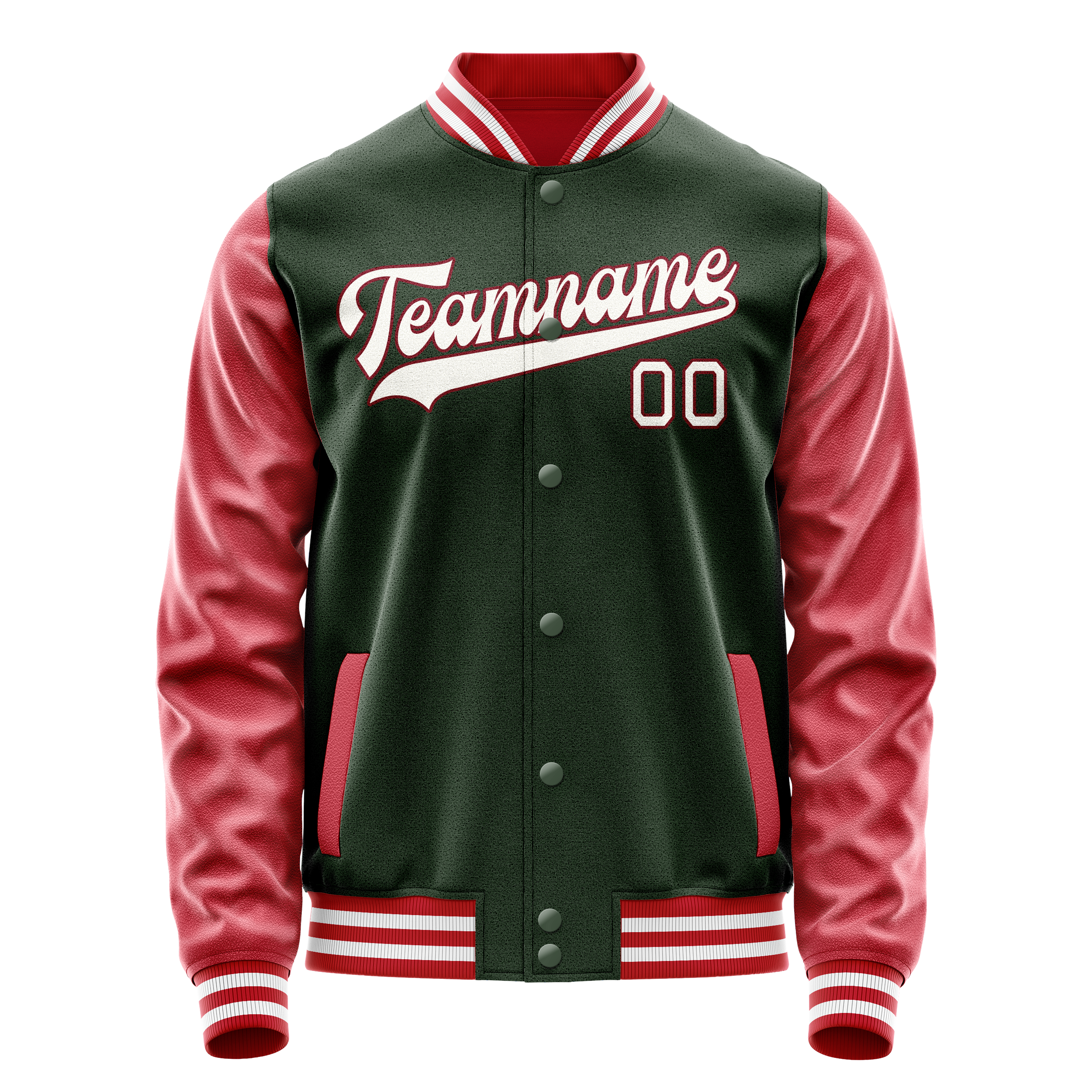 Custom Green Crimson Solid Color Varsity Letterman Jacket