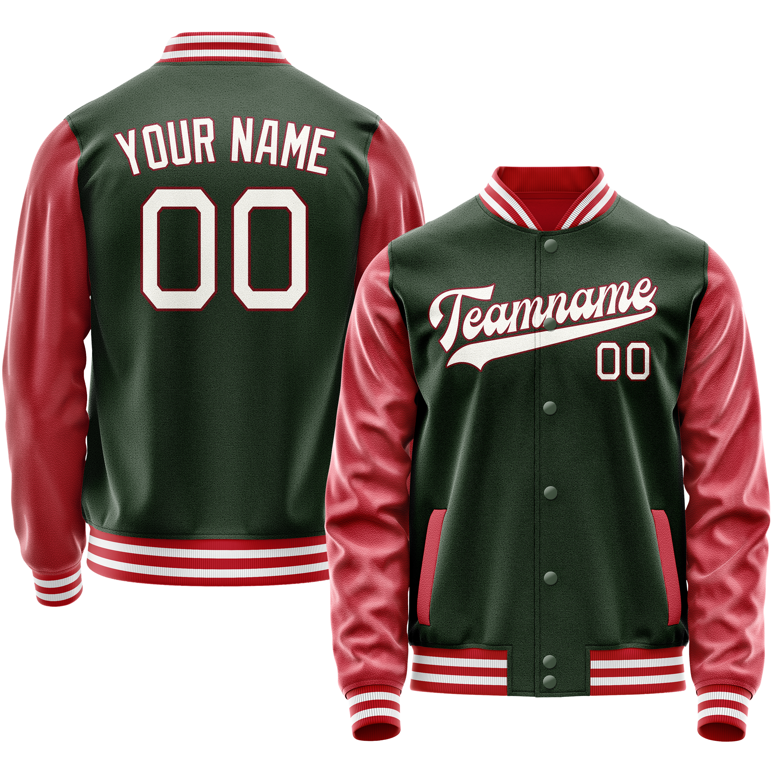 Custom Green Crimson Solid Color Varsity Letterman Jacket