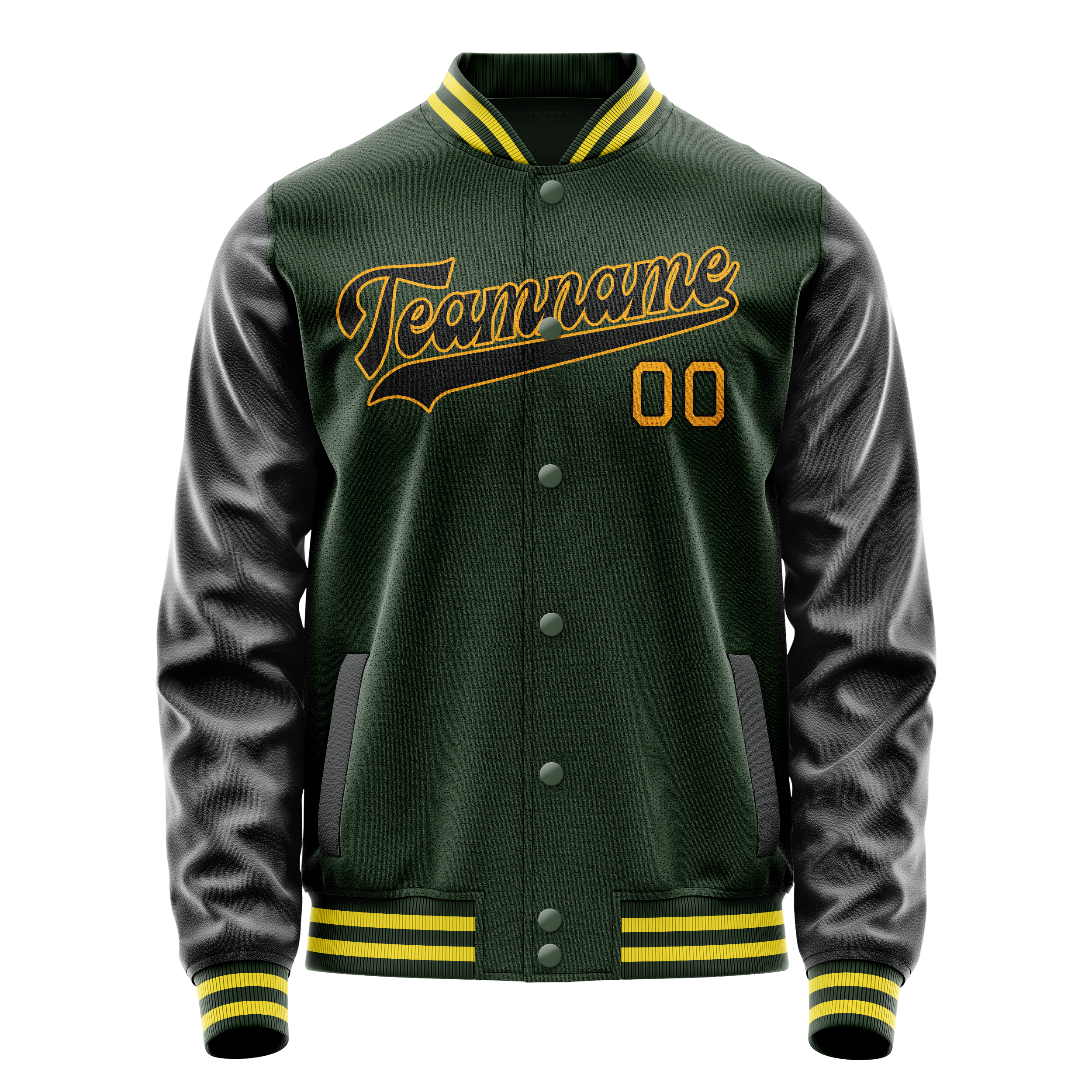Custom Green Gold Solid Color Varsity Letterman Jacket