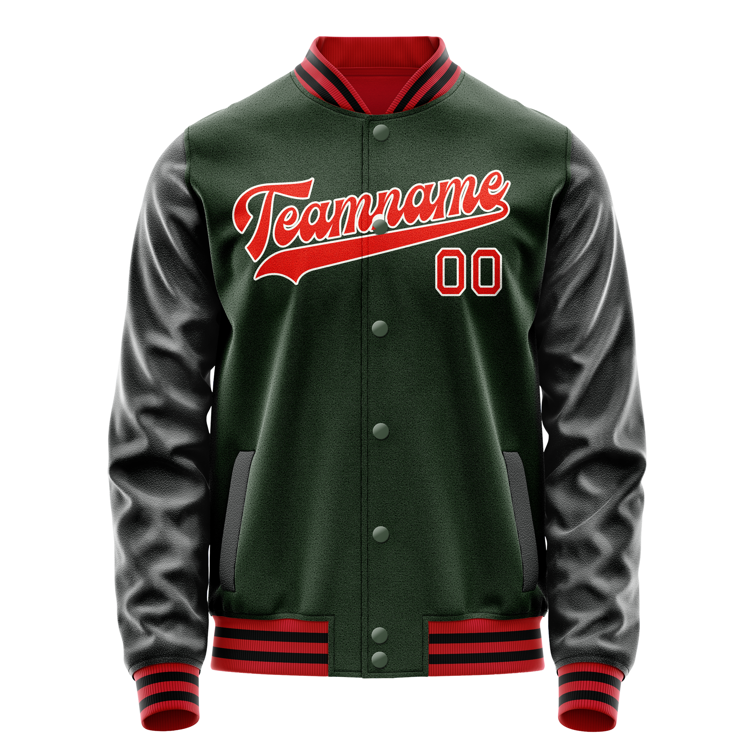 Custom Green Orange Solid Color Varsity Letterman Jacket