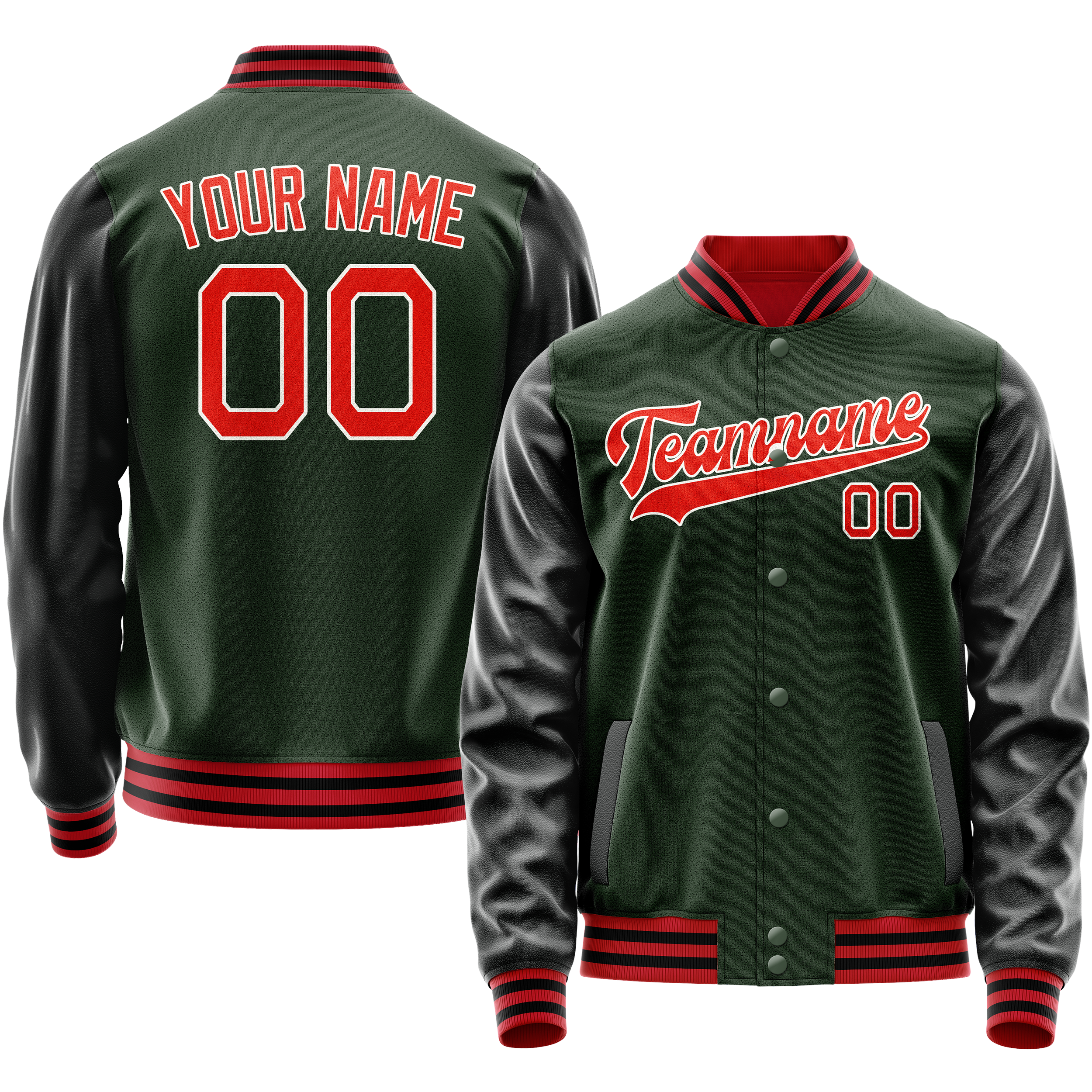Custom Green Orange Solid Color Varsity Letterman Jacket