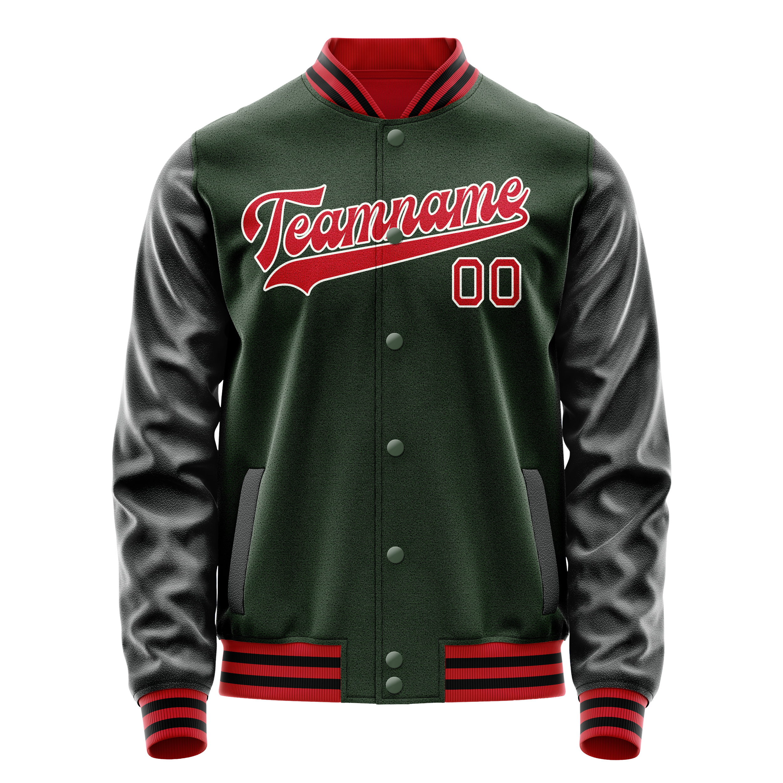 Custom Green Orange Solid Color Varsity Letterman Jacket