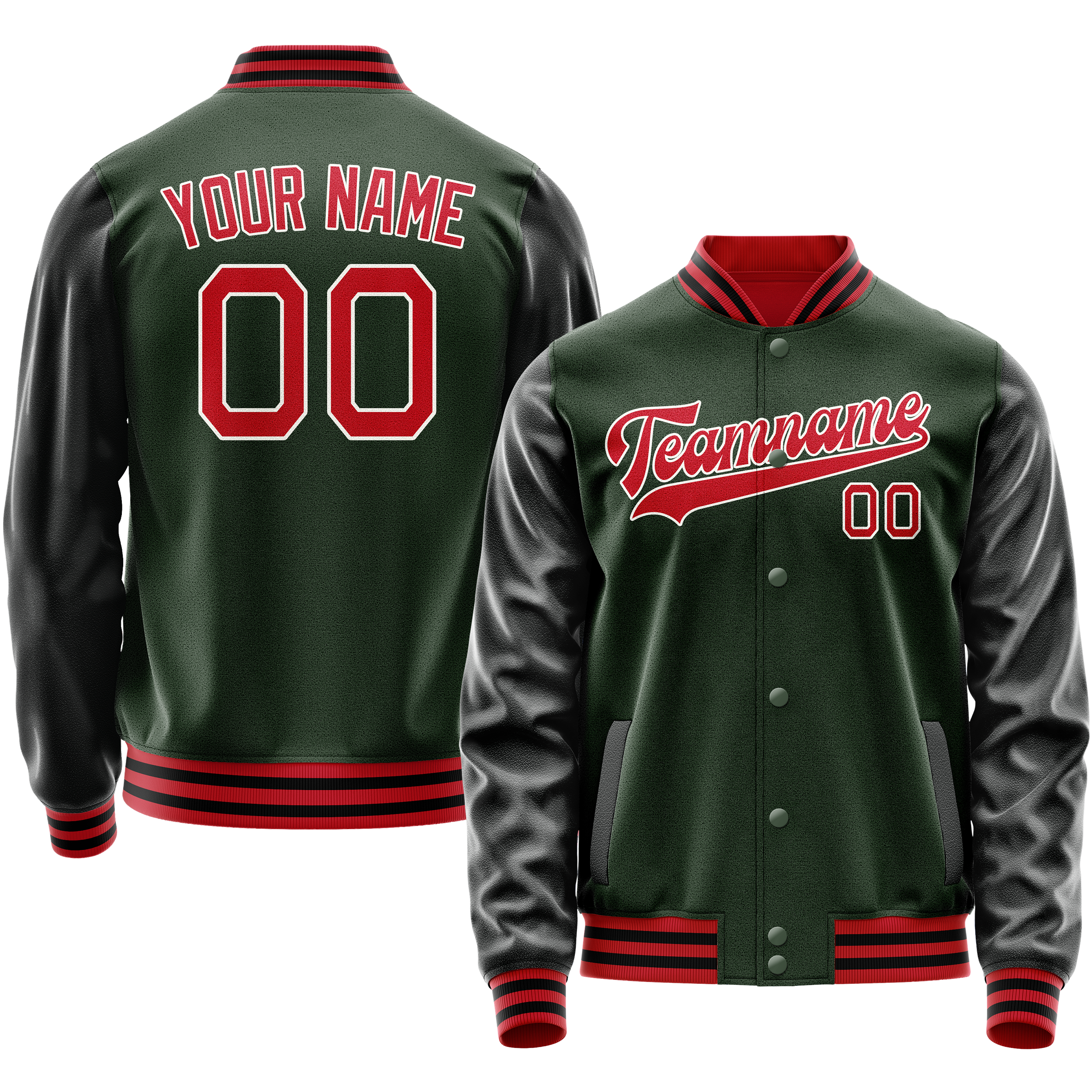 Custom Green Orange Solid Color Varsity Letterman Jacket