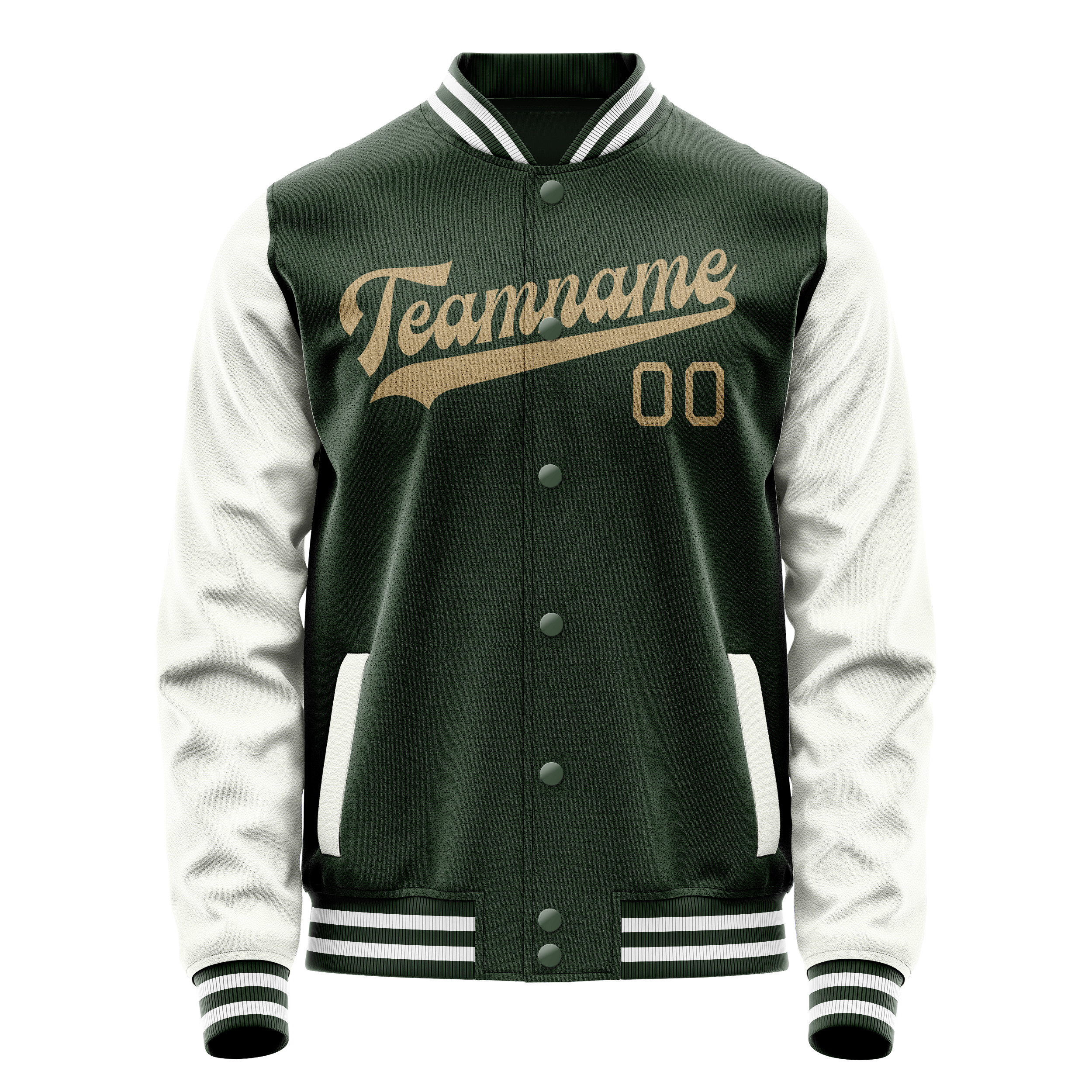 Custom Green White Solid Color Varsity Letterman Jacket