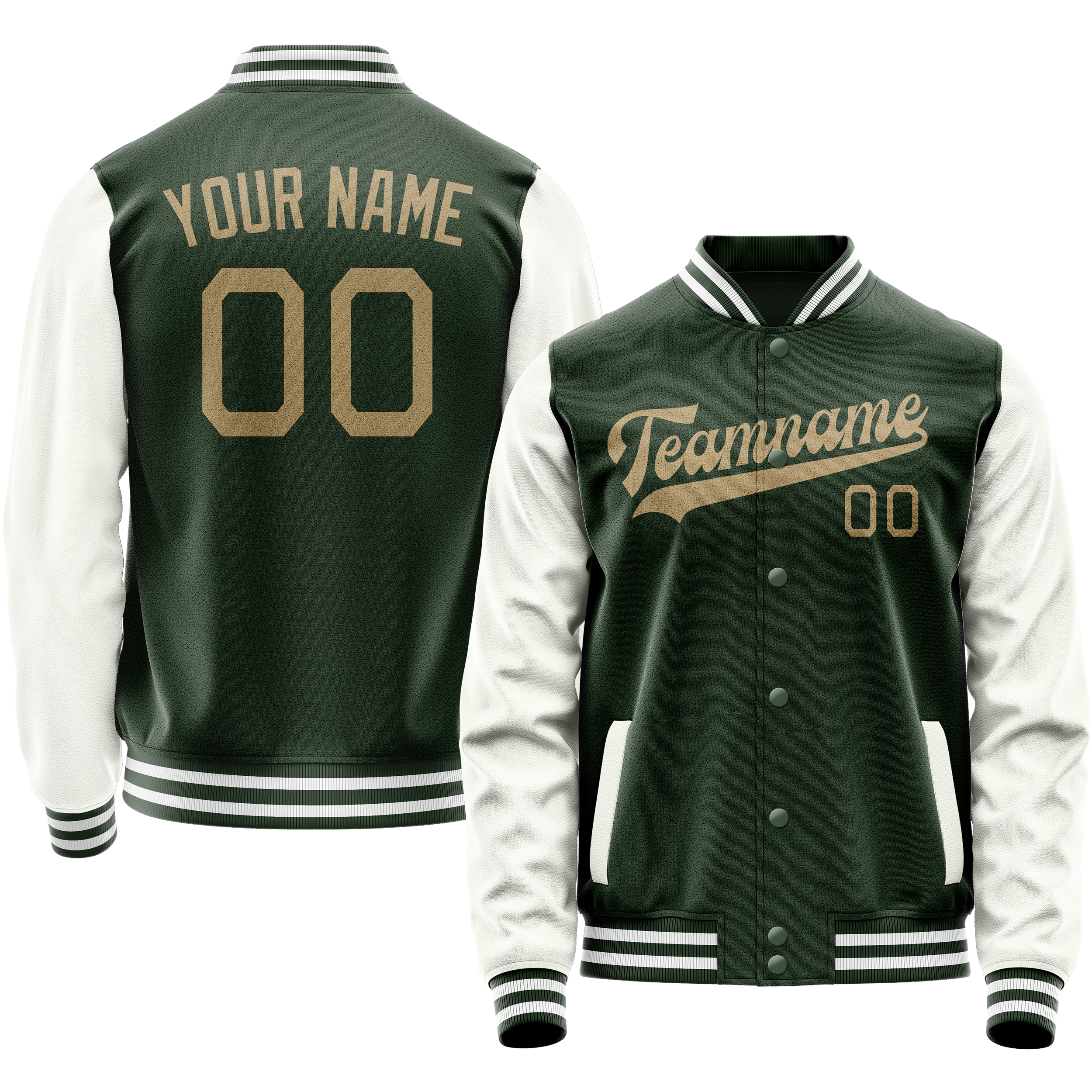 Custom Green White Solid Color Varsity Letterman Jacket