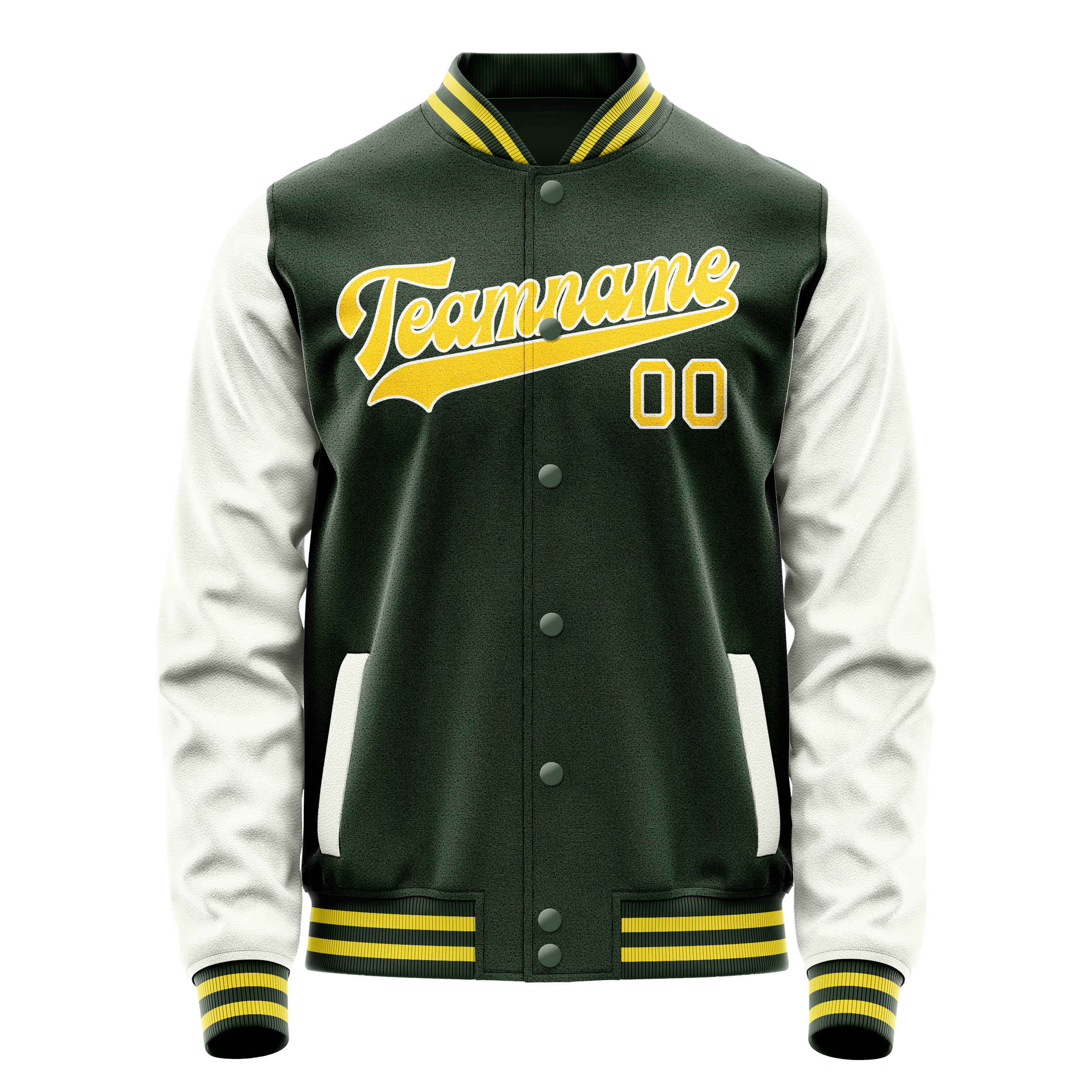 Custom Green White Solid Color Varsity Letterman Jacket