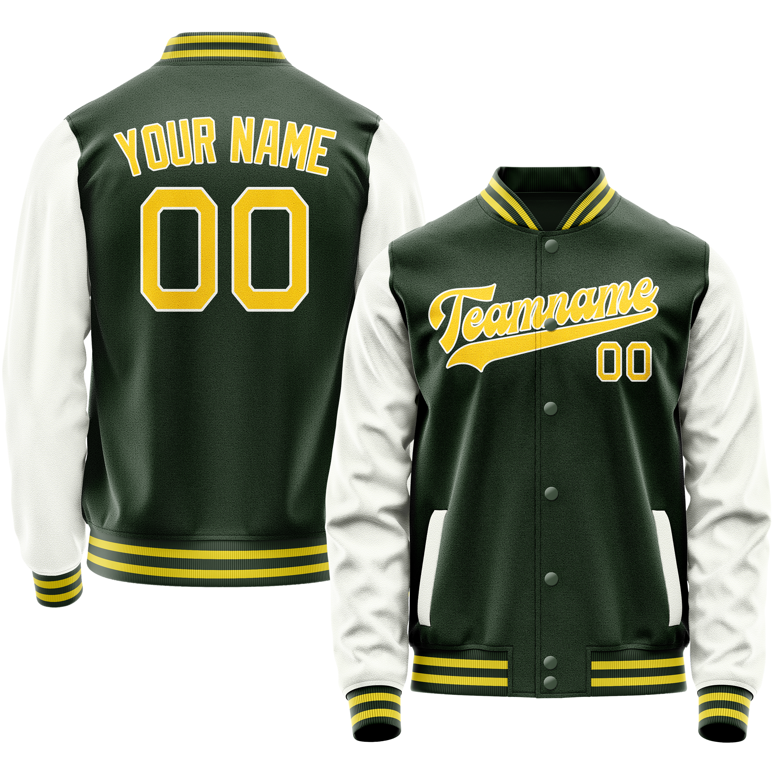 Custom Green White Solid Color Varsity Letterman Jacket
