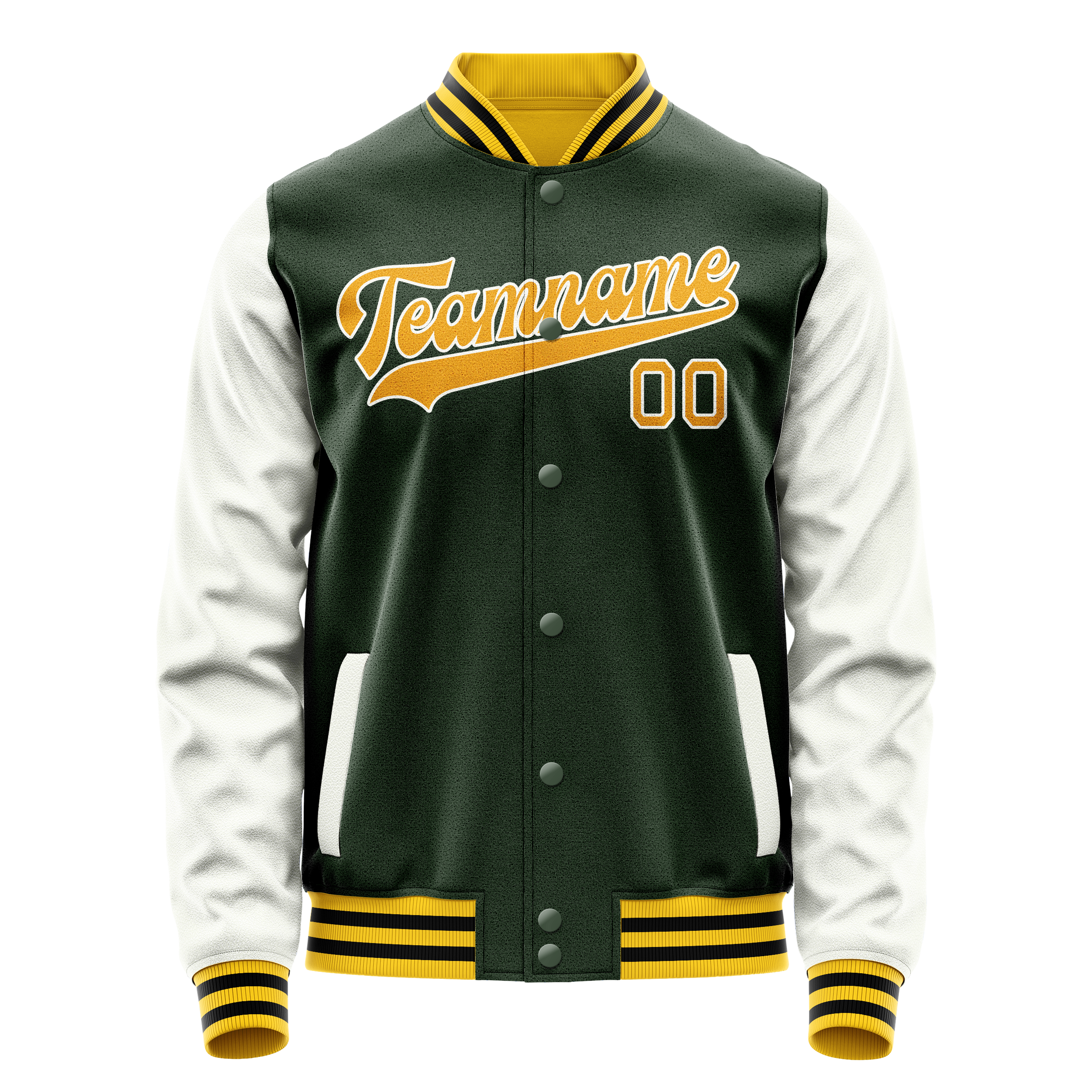 Custom Green Gold Solid Color Varsity Letterman Jacket