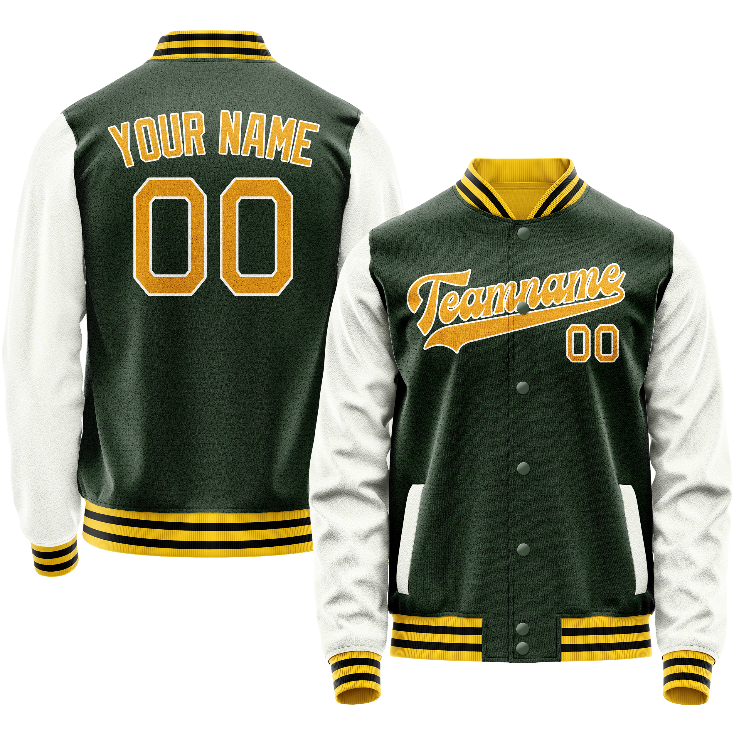 Custom Green Gold Solid Color Varsity Letterman Jacket