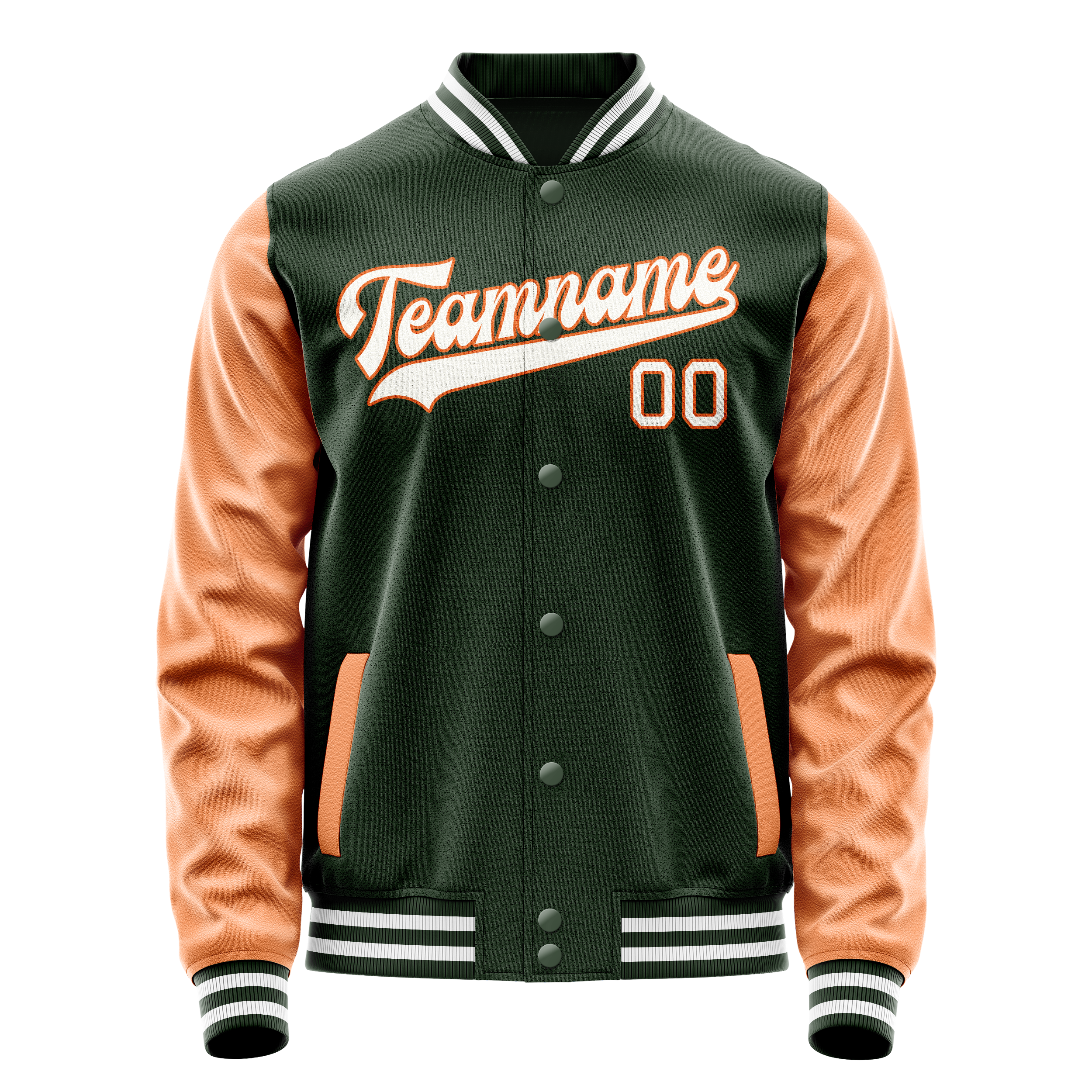 Custom Green Orange Solid Color Varsity Letterman Jacket