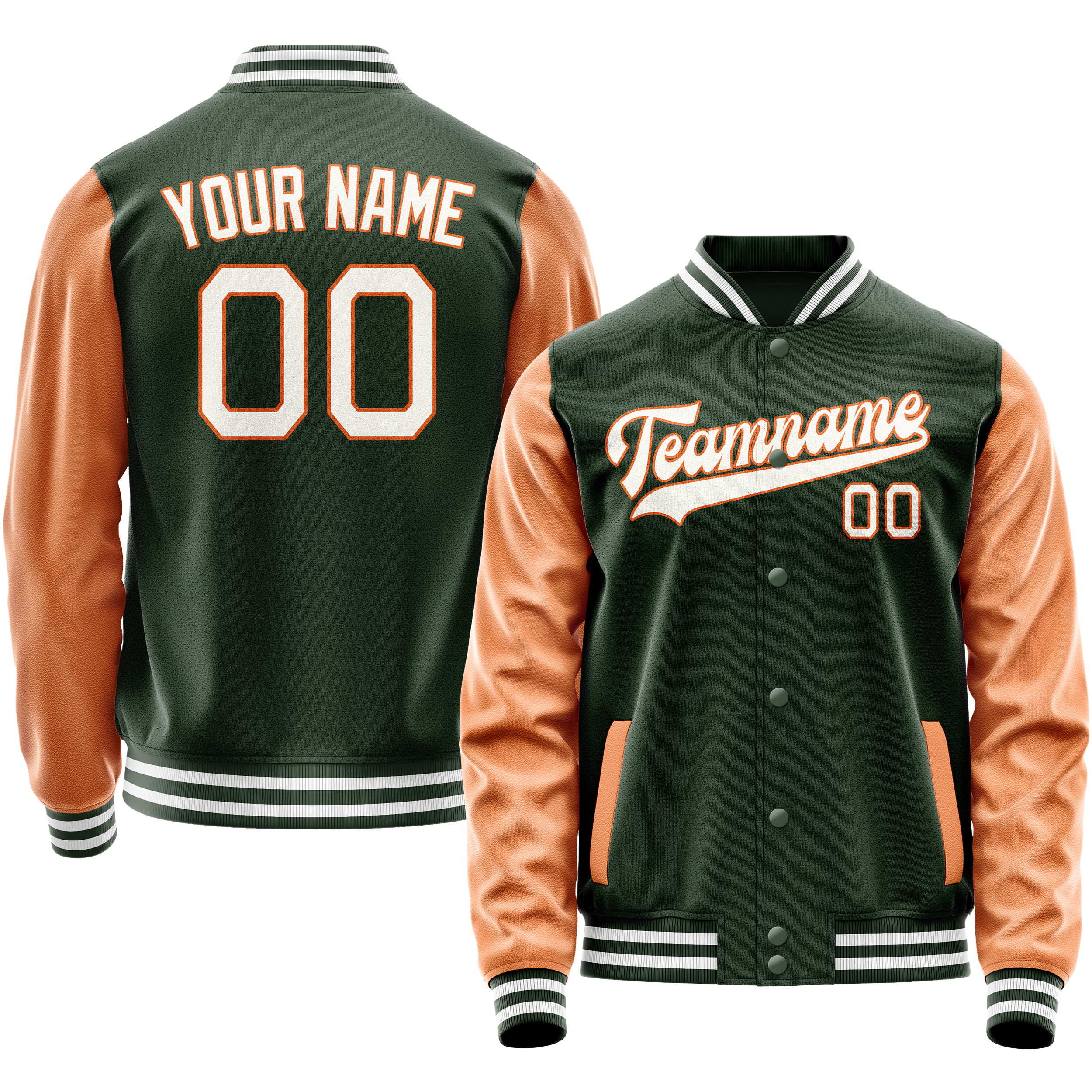 Custom Green Orange Solid Color Varsity Letterman Jacket