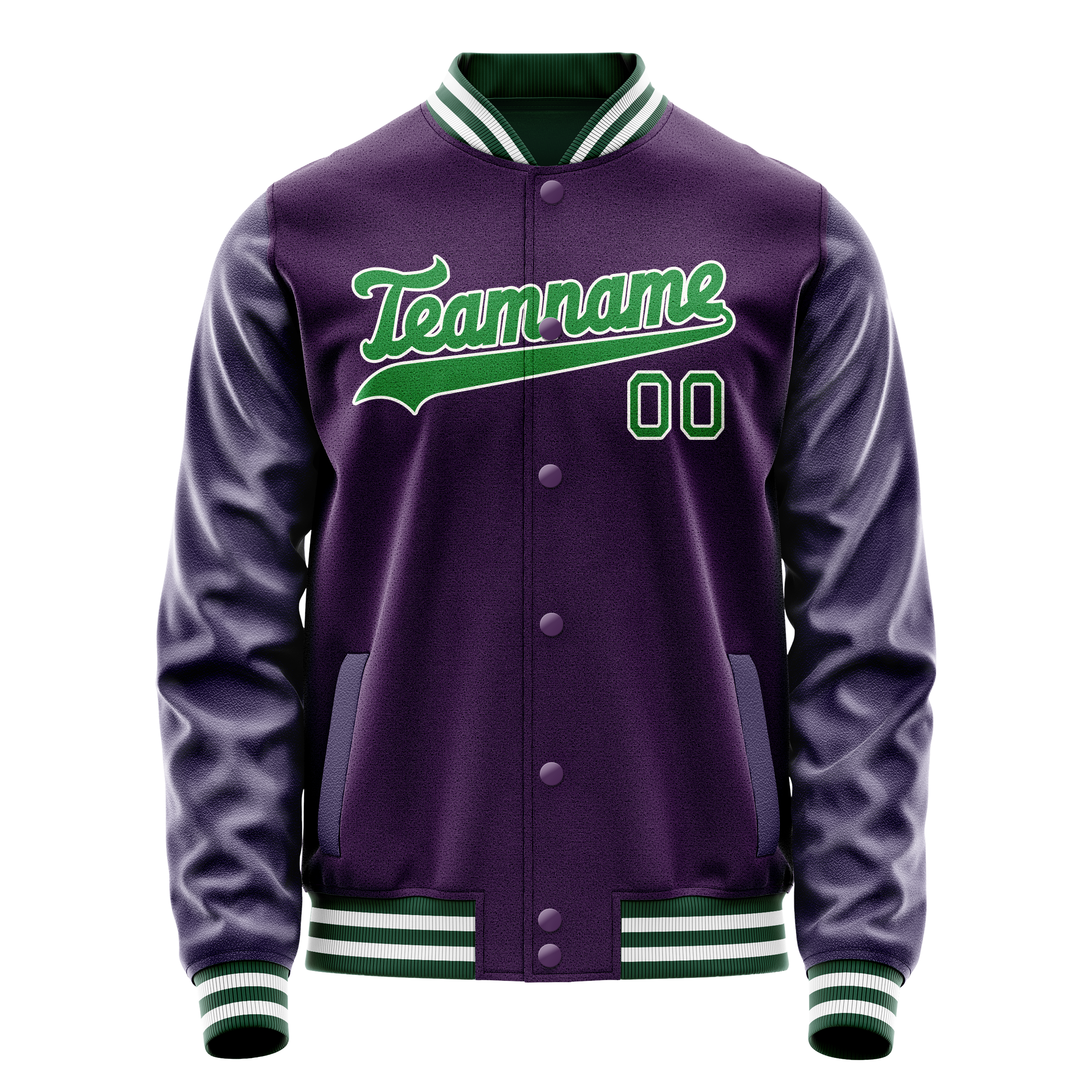 カスタムパープルネオングリーン無地バーシティレターマンジャケット