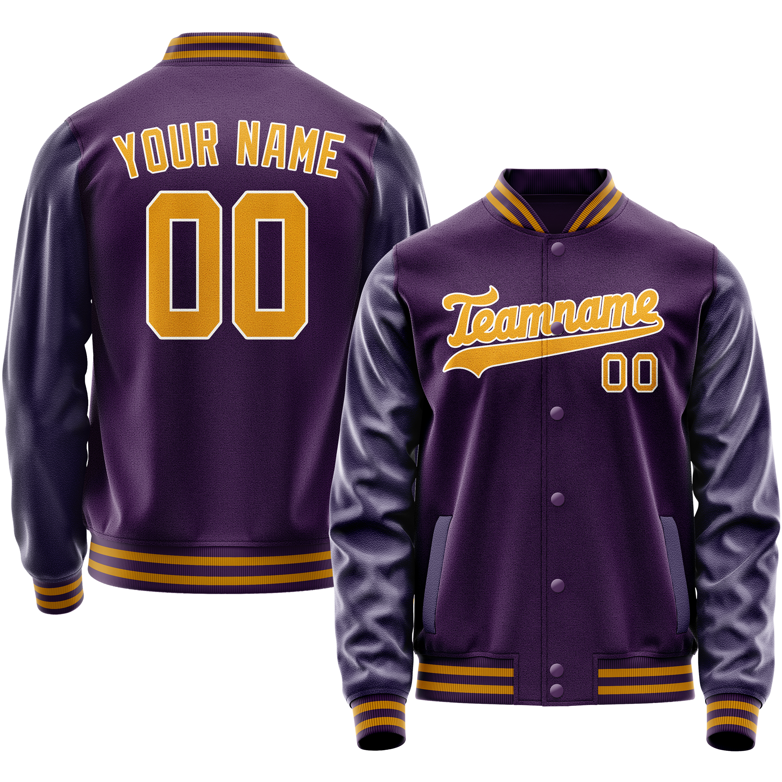 カスタムパープルゴールドソリッドカラーバーシティレターマンジャケット