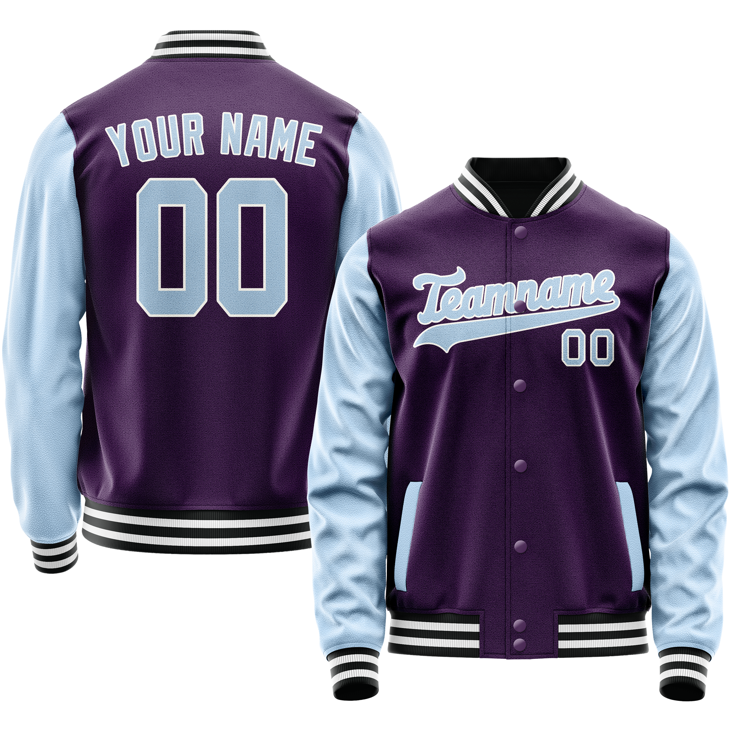 カスタムパープルライトブルー無地バーシティレターマンジャケット