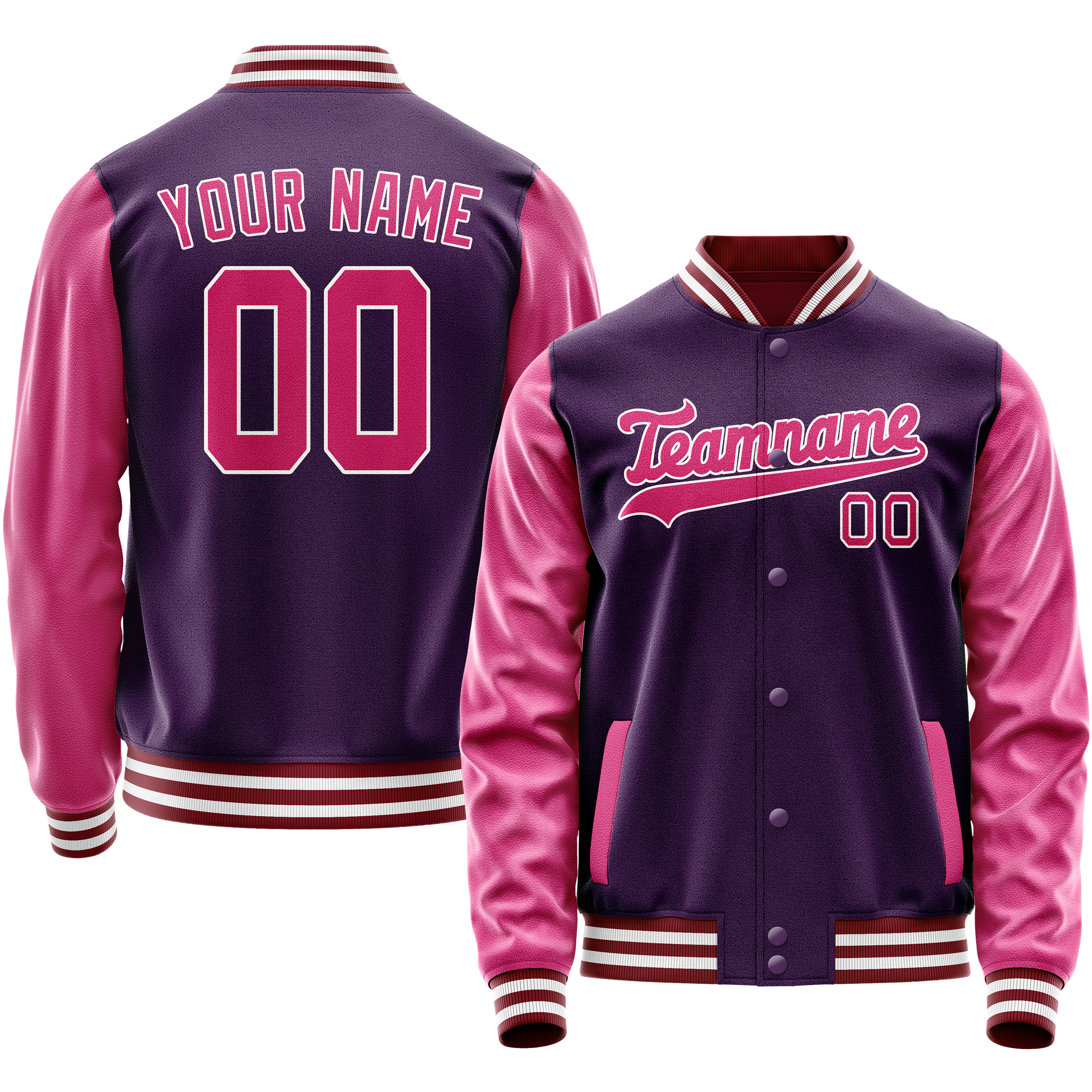 カスタムパープルピンク無地バーシティレターマンジャケット