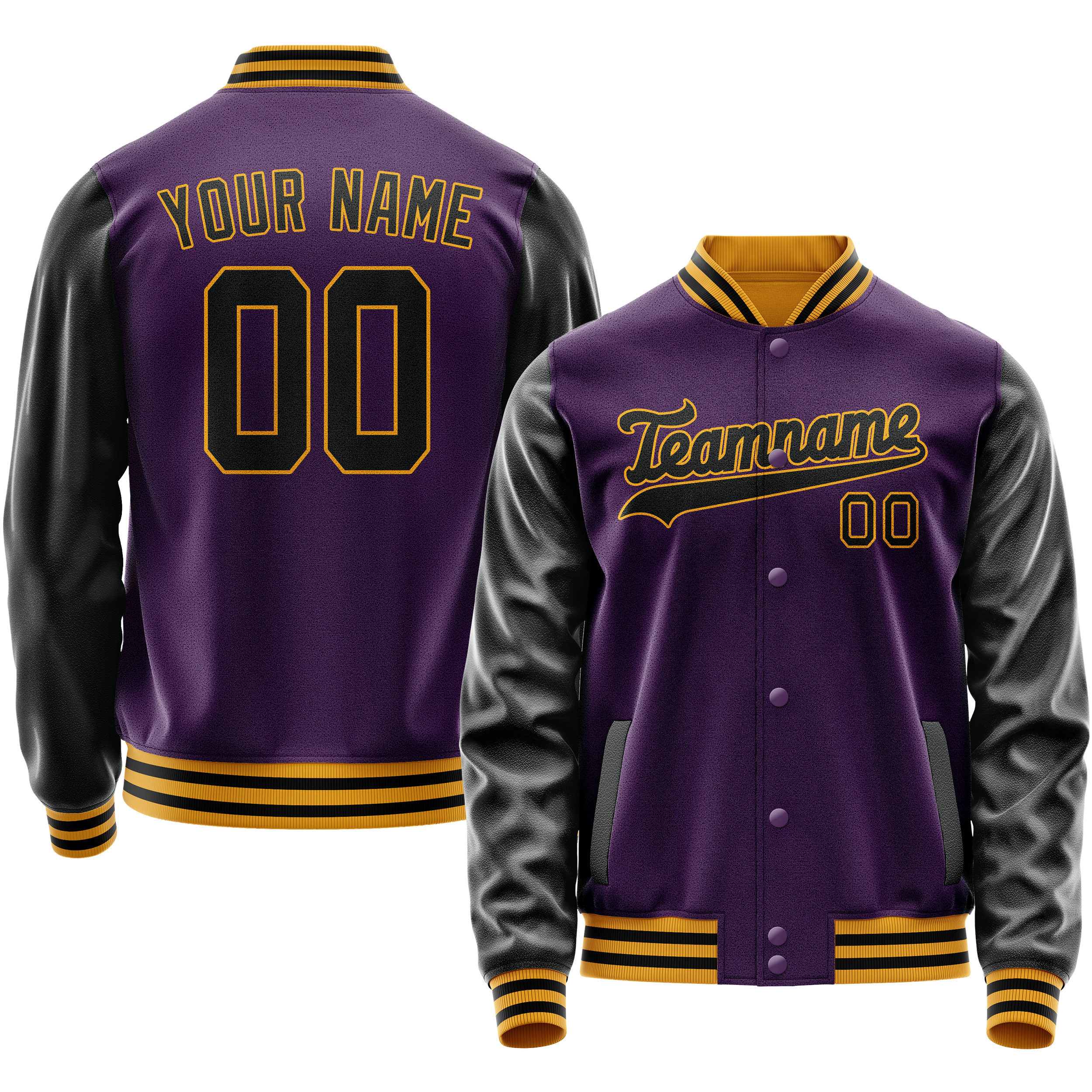 カスタムパープルブラックソリッドカラーバーシティレターマンジャケット