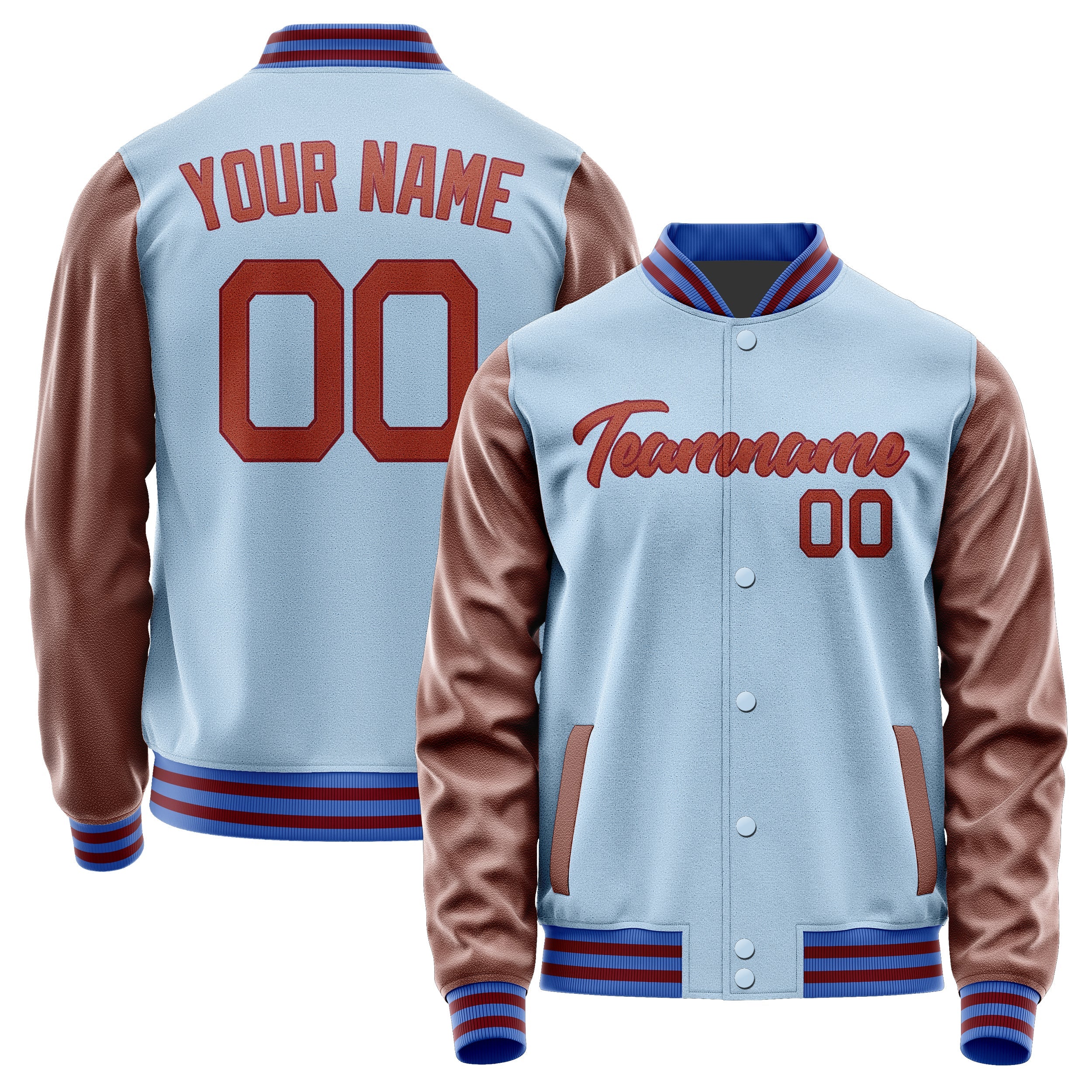 Custom Light Blue Coral Red Jacket JA0808160915B21516