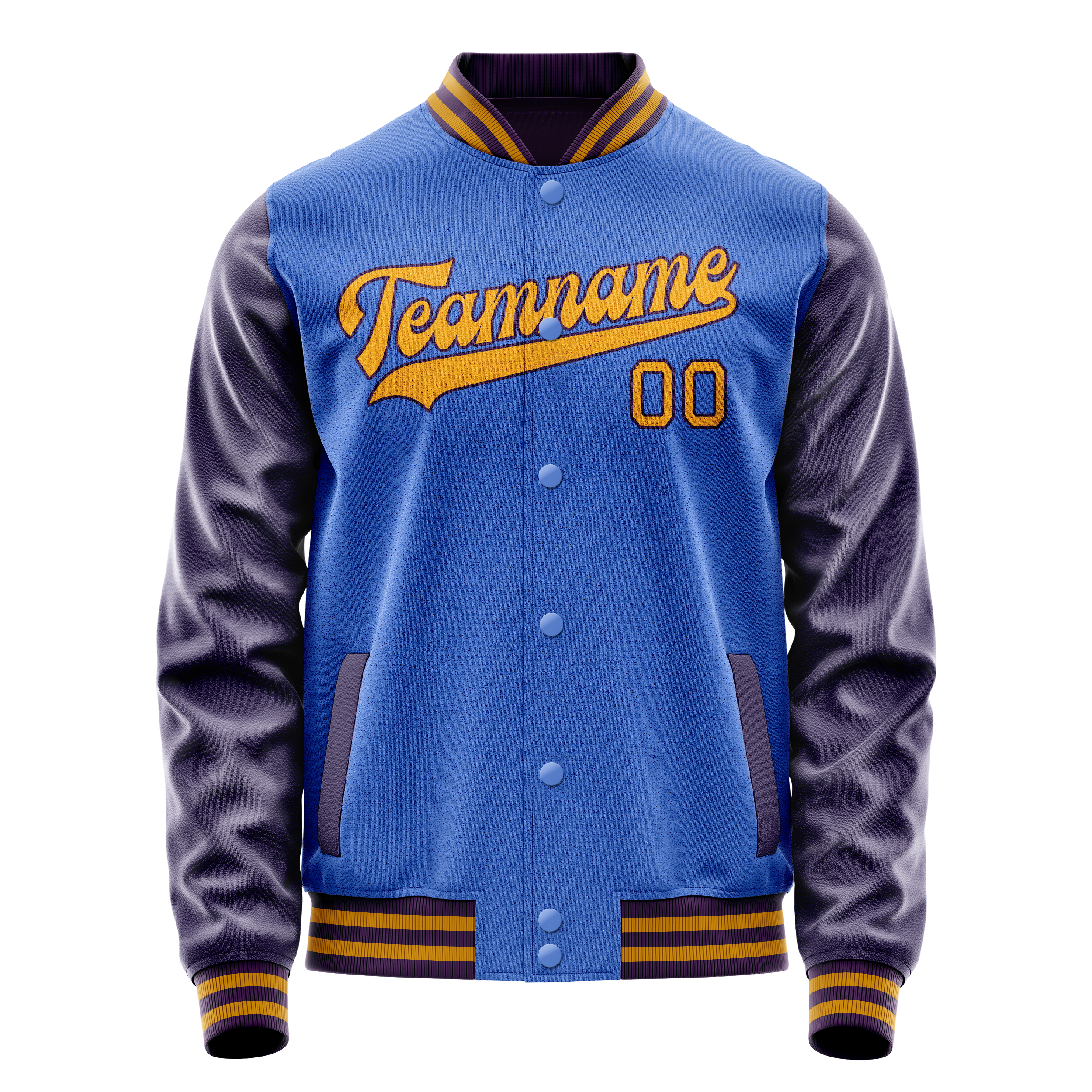 カスタムスカイブルーパープルソリッドカラーバーシティレターマンジャケット