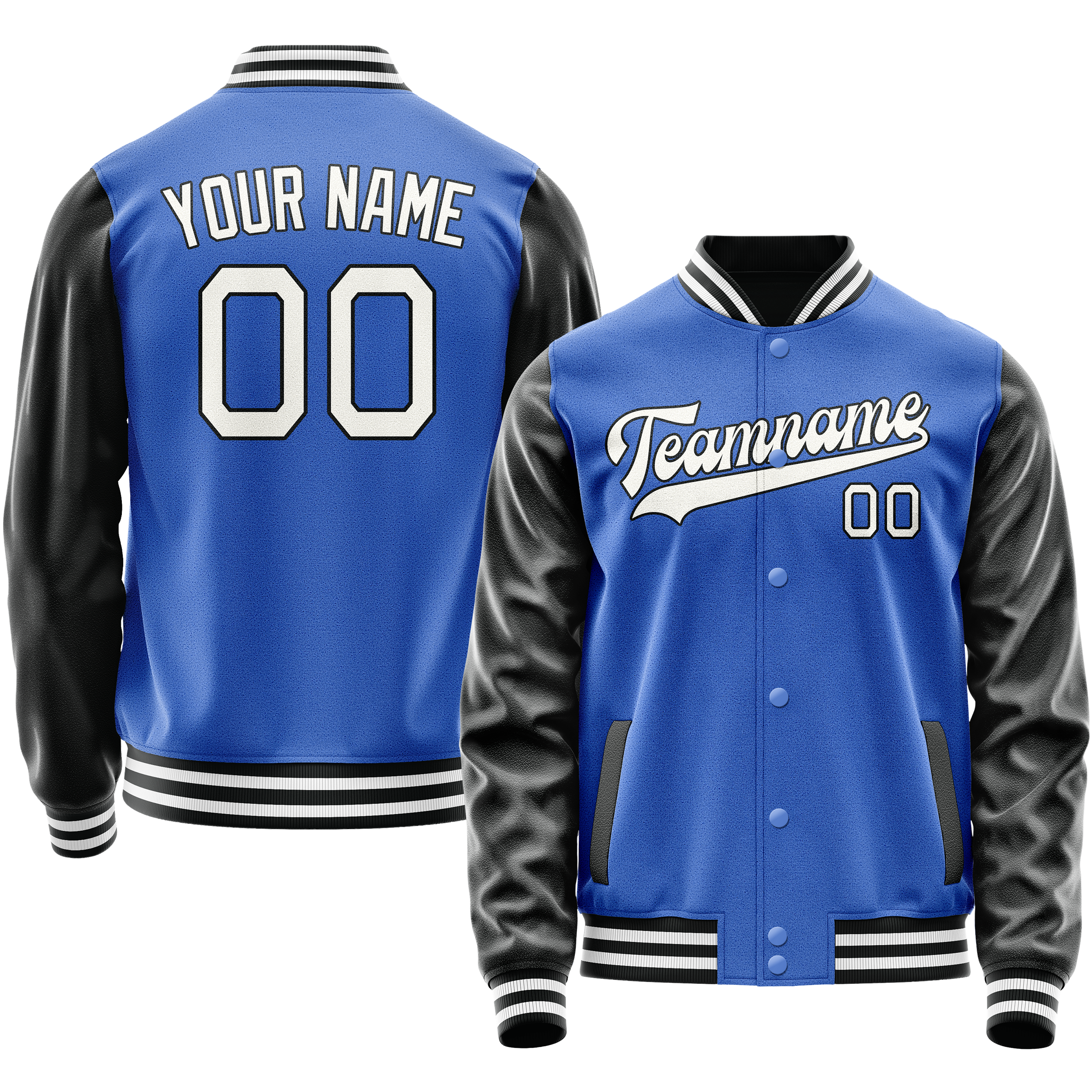 カスタムスカイブルーホワイト無地バーシティレターマンジャケット