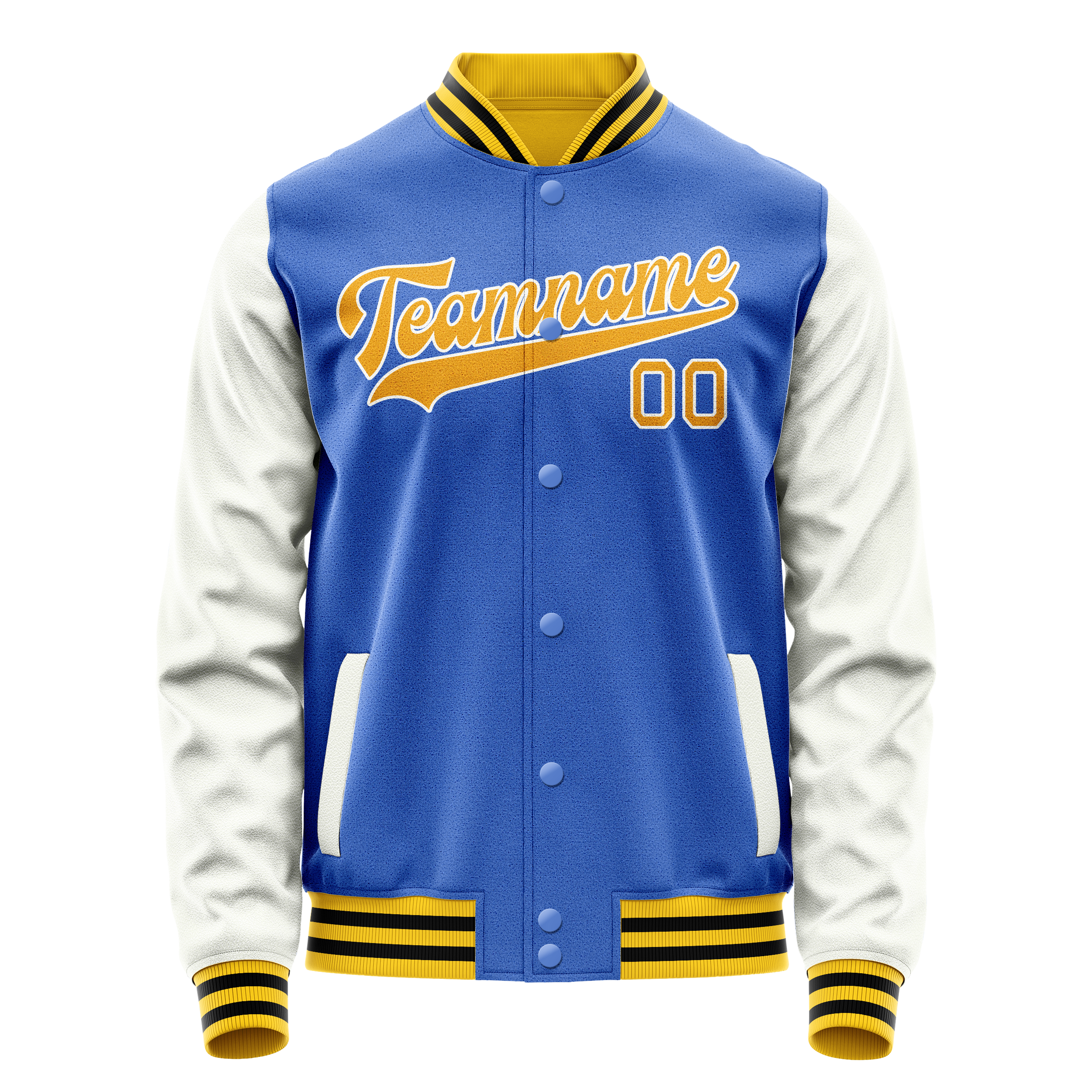 カスタムスカイブルーホワイト無地バーシティレターマンジャケット