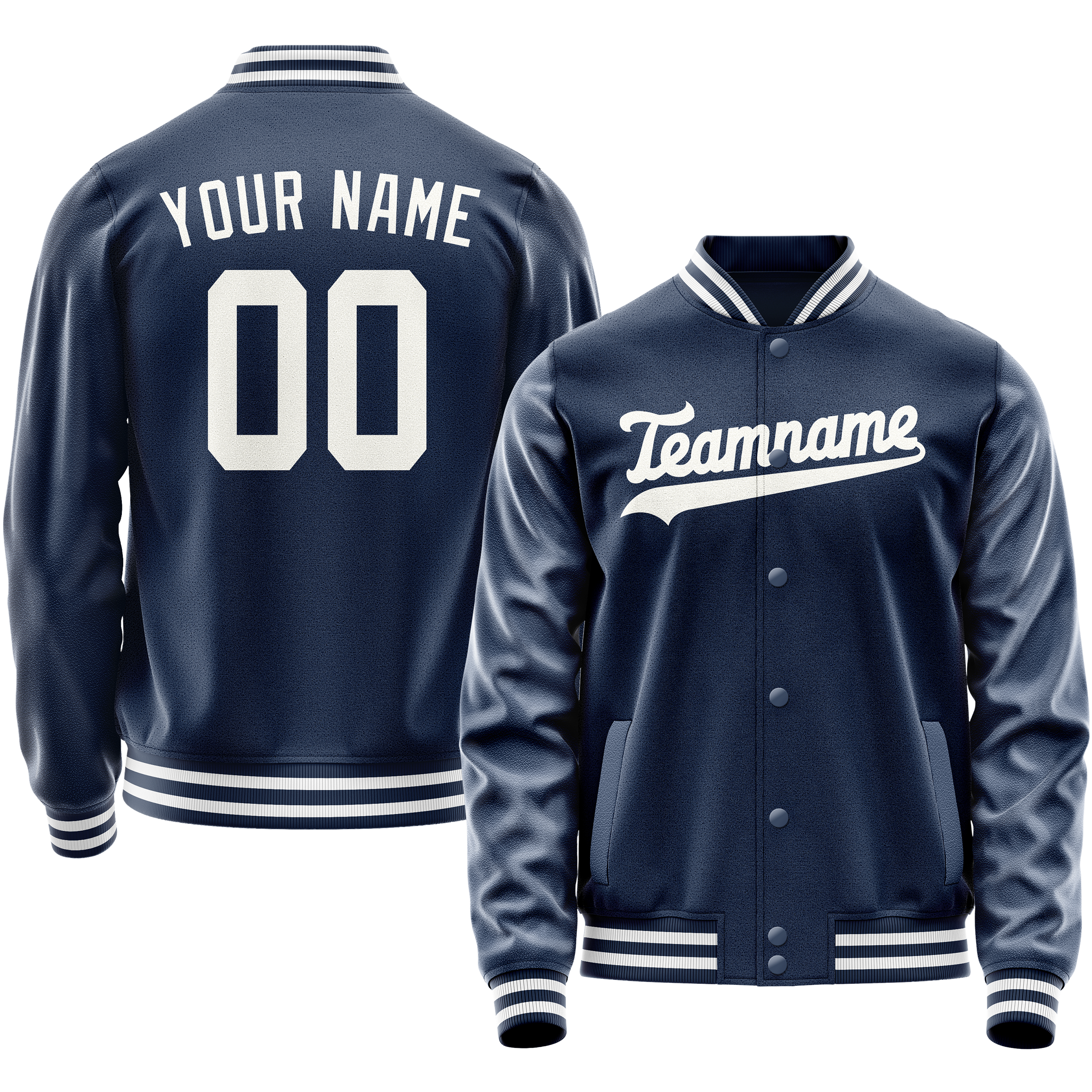 カスタムブルーホワイト無地バーシティレターマンジャケット