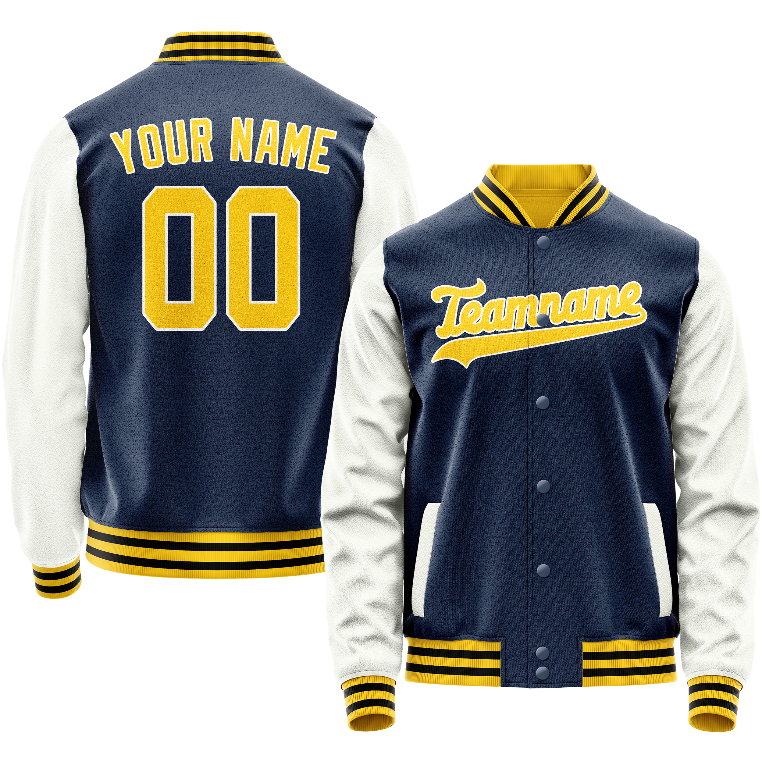 カスタムブルーホワイト無地バーシティレターマンジャケット