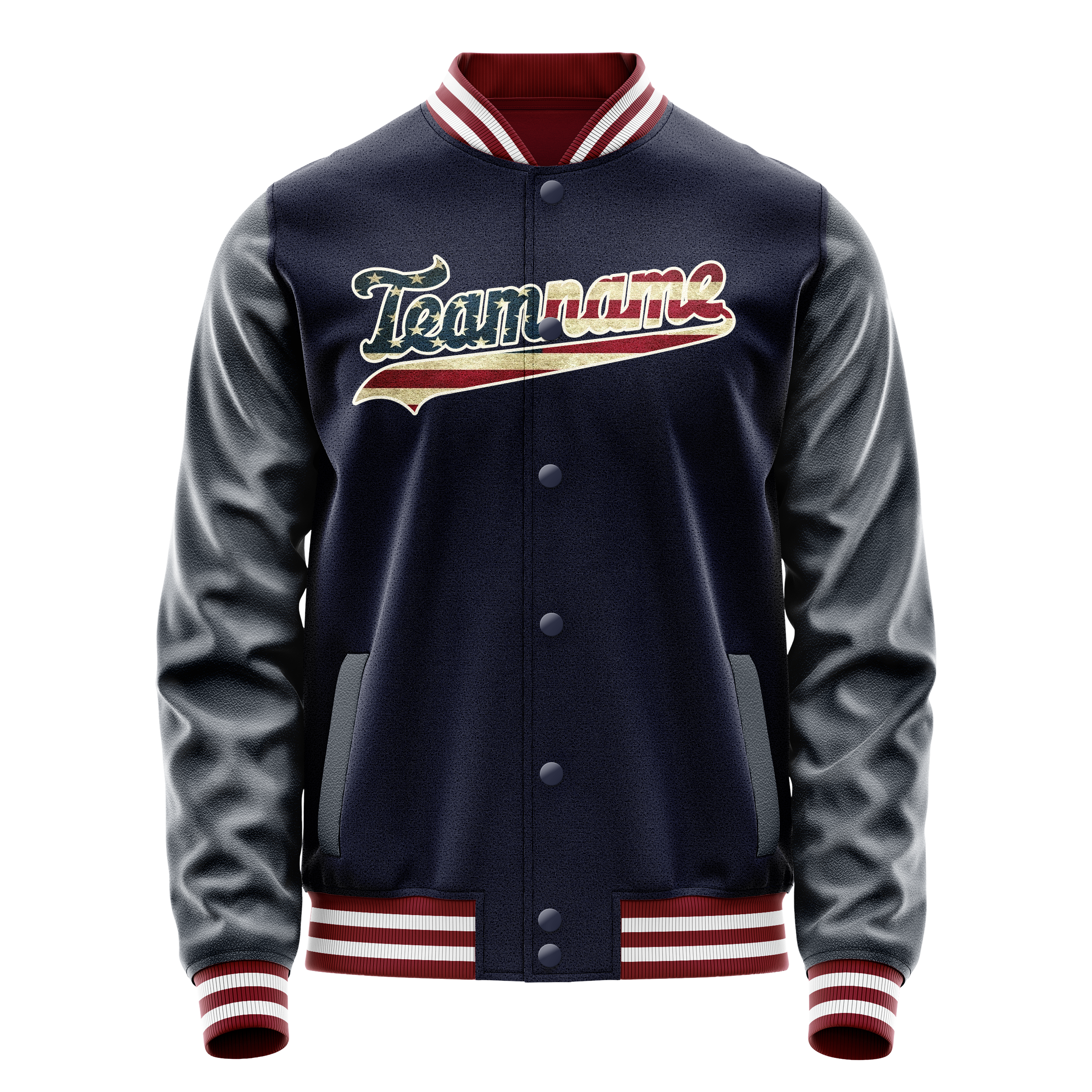 カスタム ネイビー クリーム ヴィンテージ USA フラッグ バーシティ レターマン ジャケット