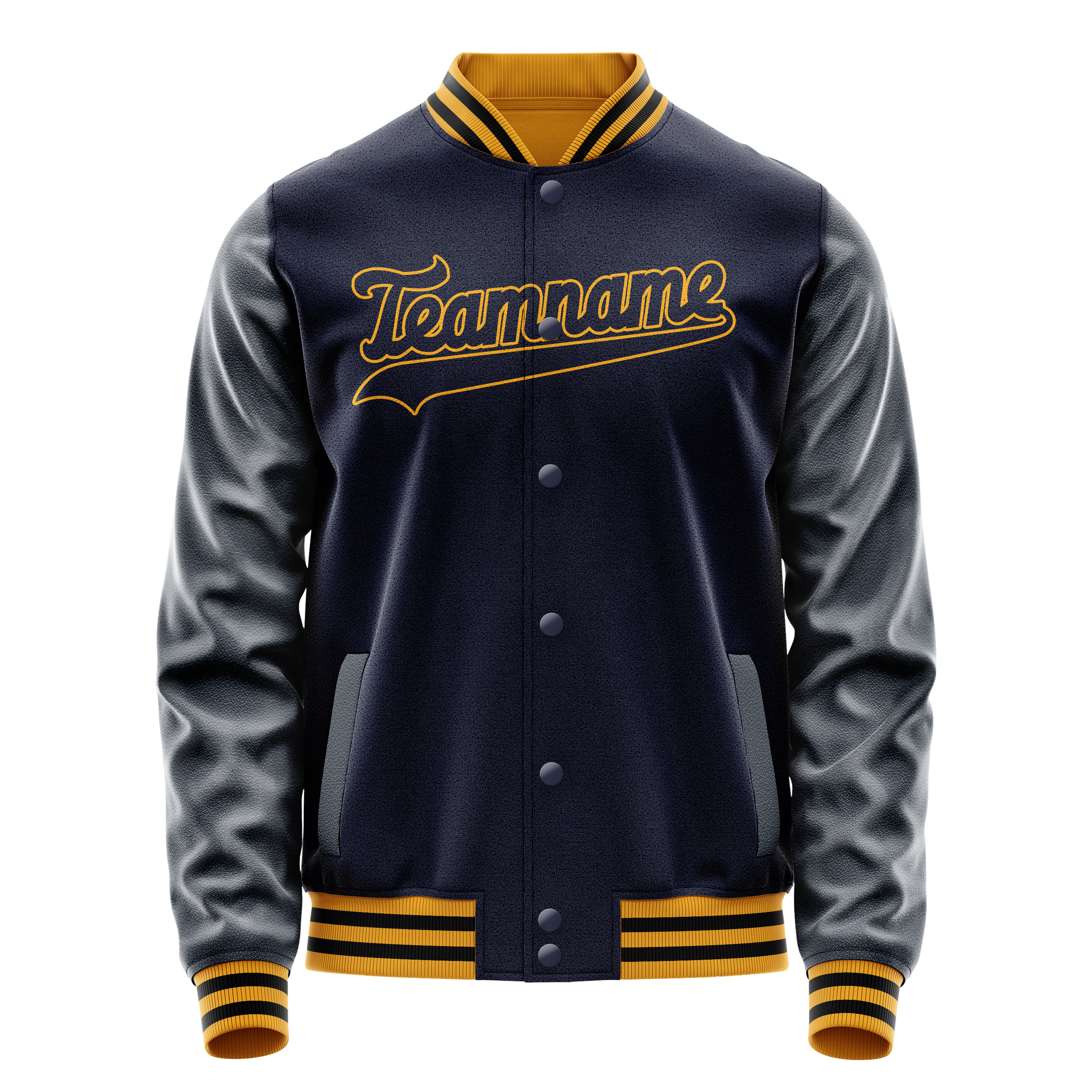 カスタムネイビー オールドゴールド ソリッドカラー バーシティ レターマン ジャケット