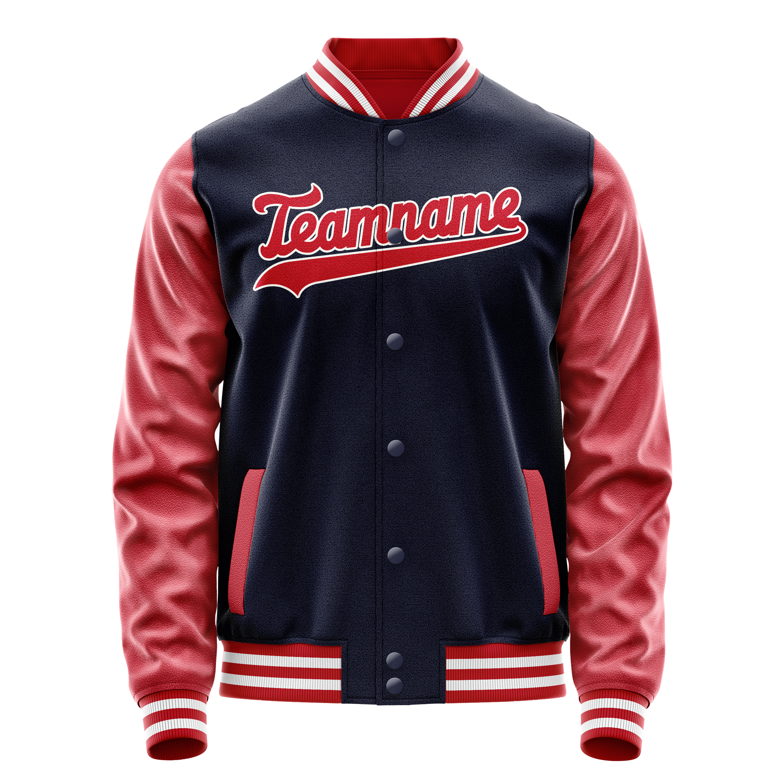 カスタムネイビーレッド無地バーシティレターマンジャケット
