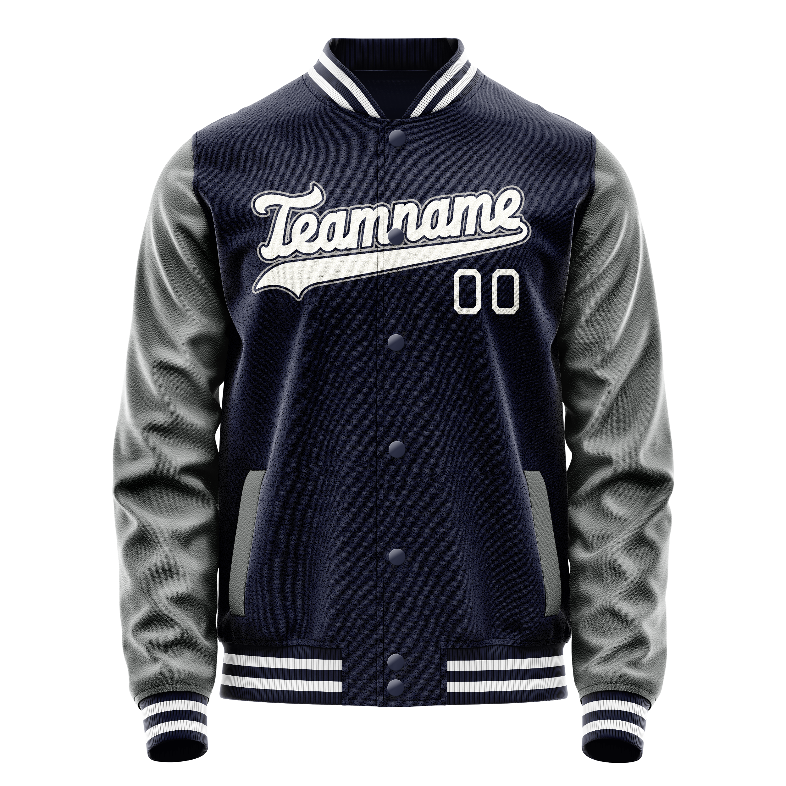 カスタムネイビーグレー無地バーシティレターマンジャケット