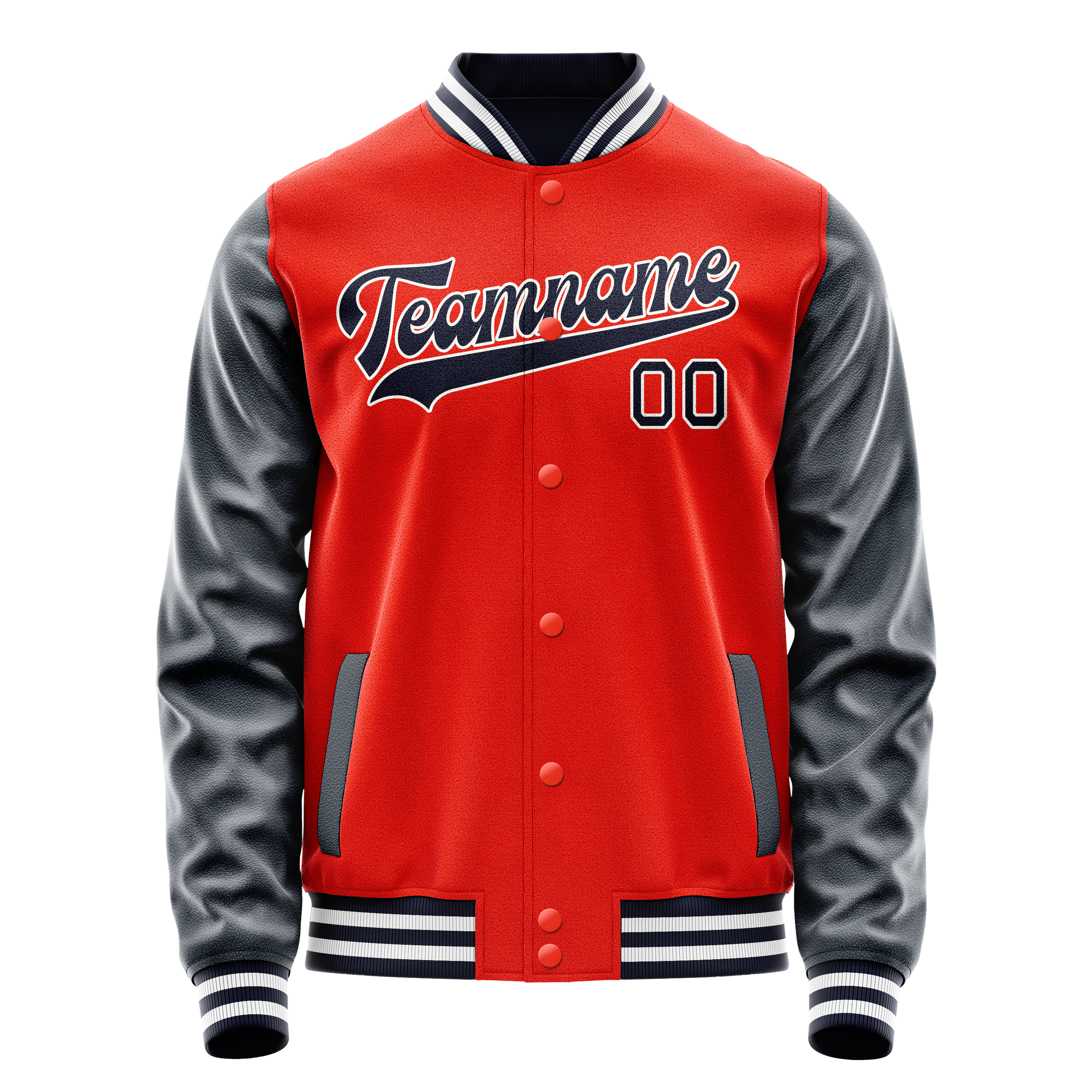 カスタムオレンジネイビー無地バーシティレターマンジャケット