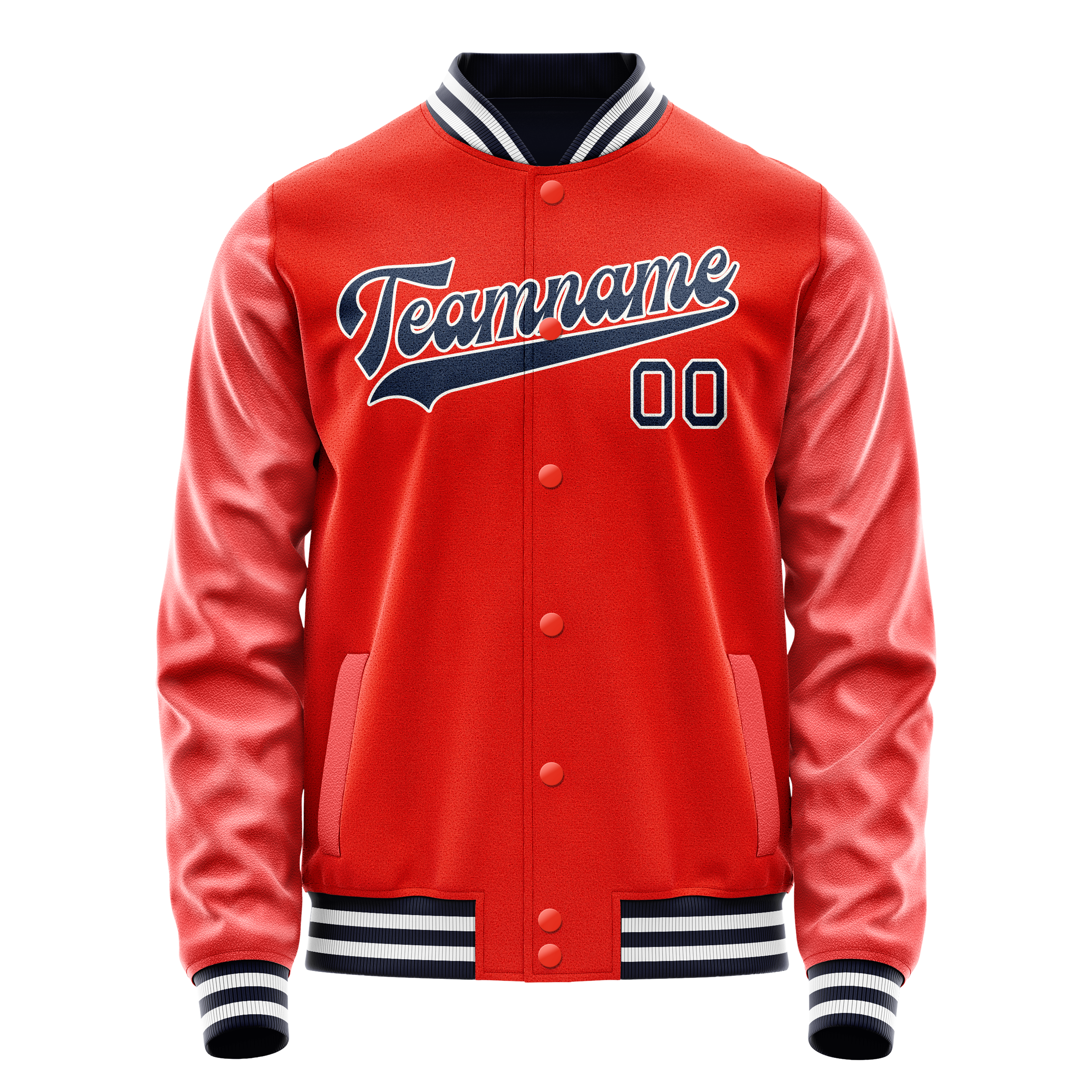 カスタムオレンジネイビー無地バーシティレターマンジャケット