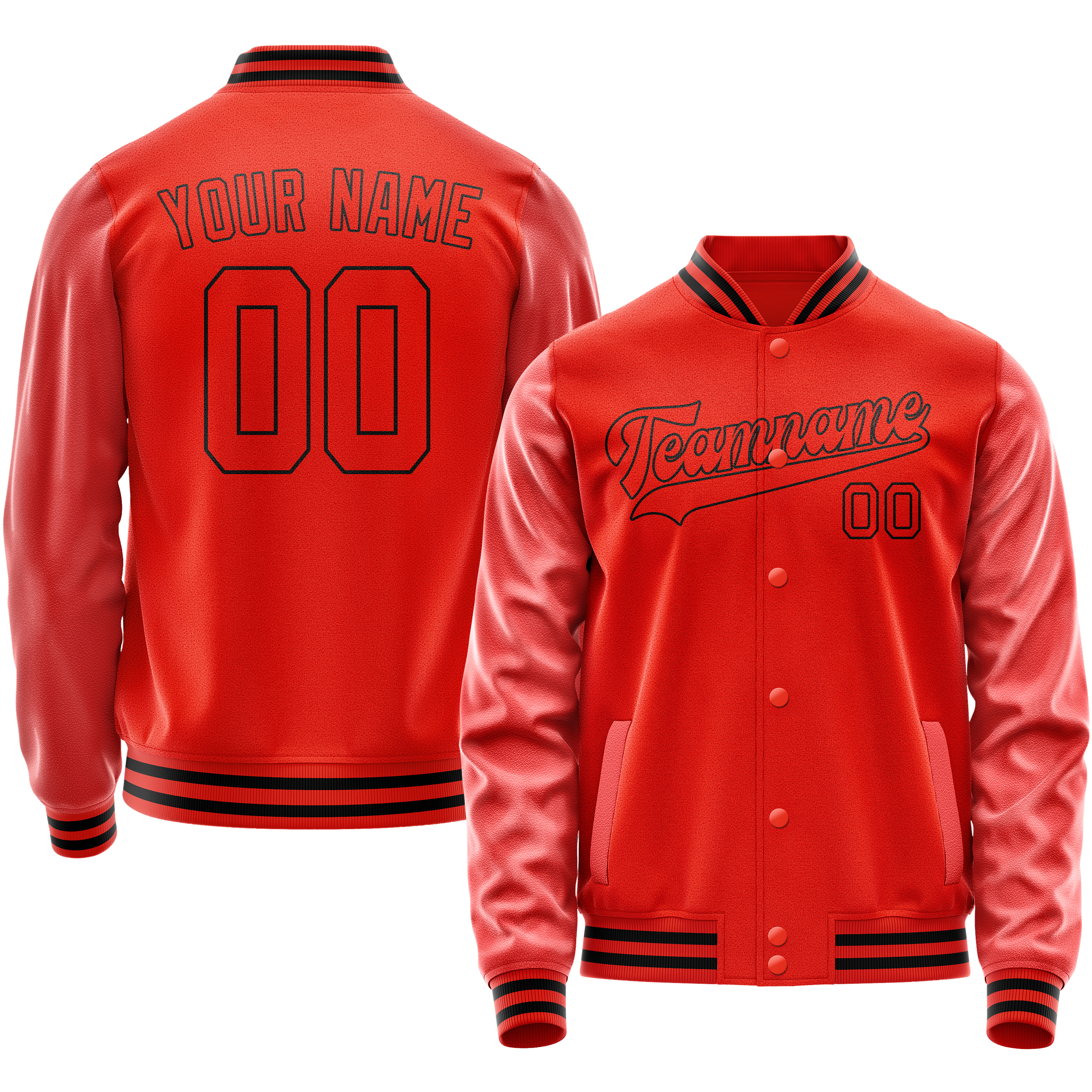 カスタムオレンジブラックソリッドカラーバーシティレターマンジャケット