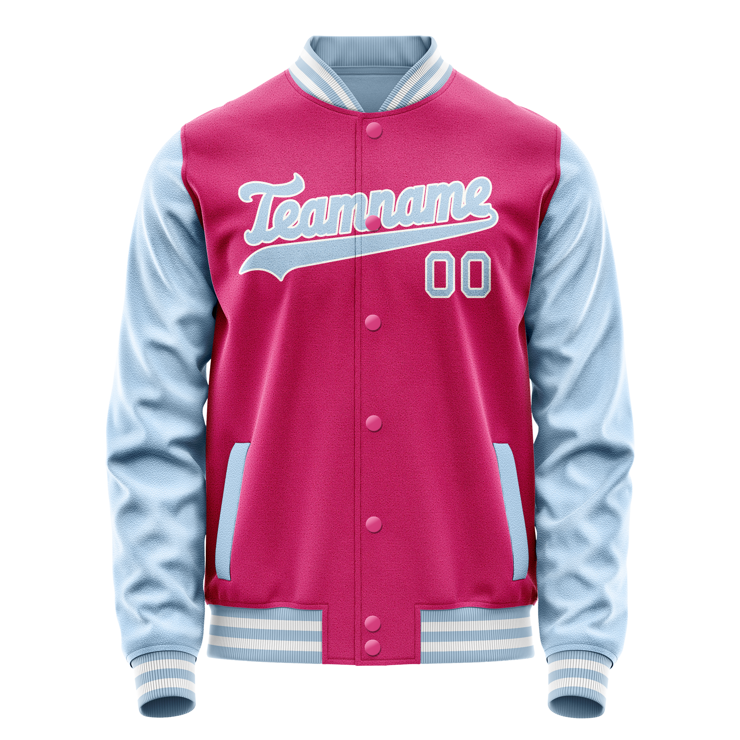 カスタムピンクライトブルー無地バーシティレターマンジャケット