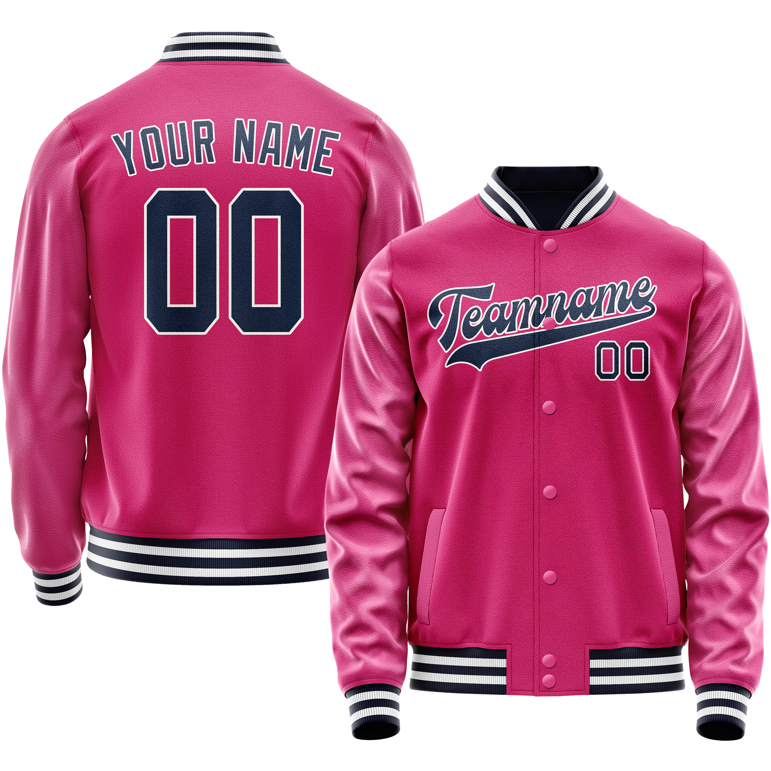 カスタムピンクネイビー無地バーシティレターマンジャケット