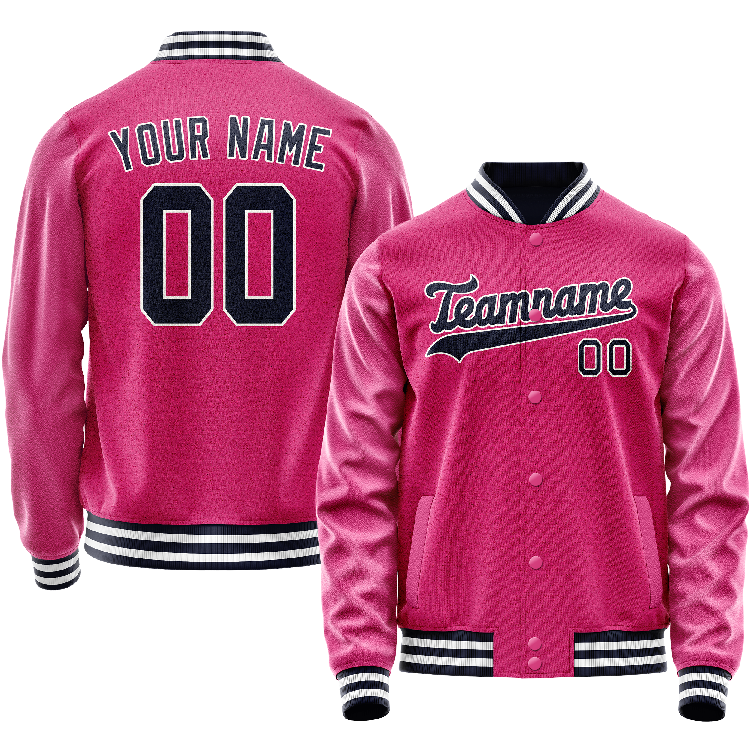カスタムピンクブラック無地バーシティレターマンジャケット
