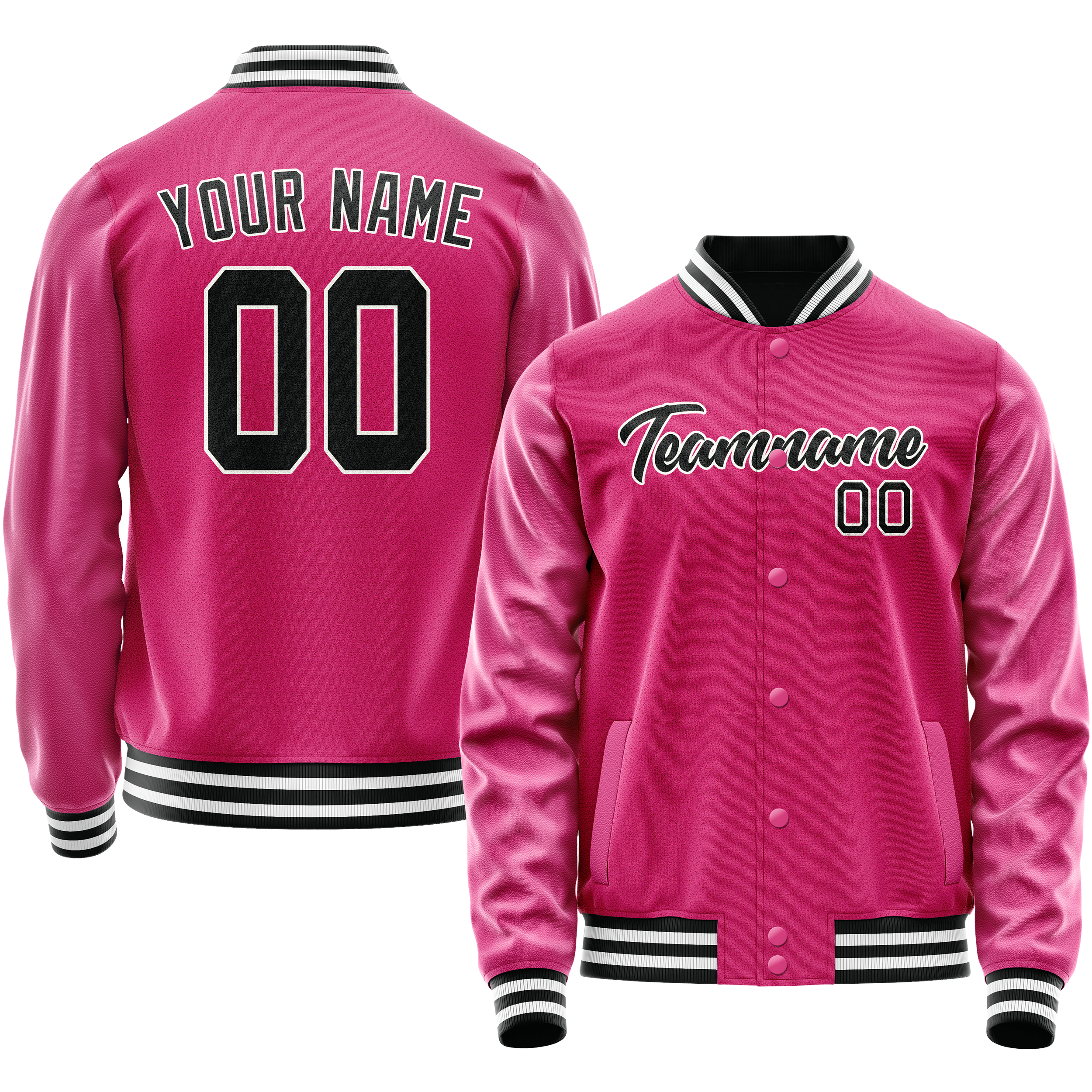 カスタムピンクブラック無地バーシティレターマンジャケット