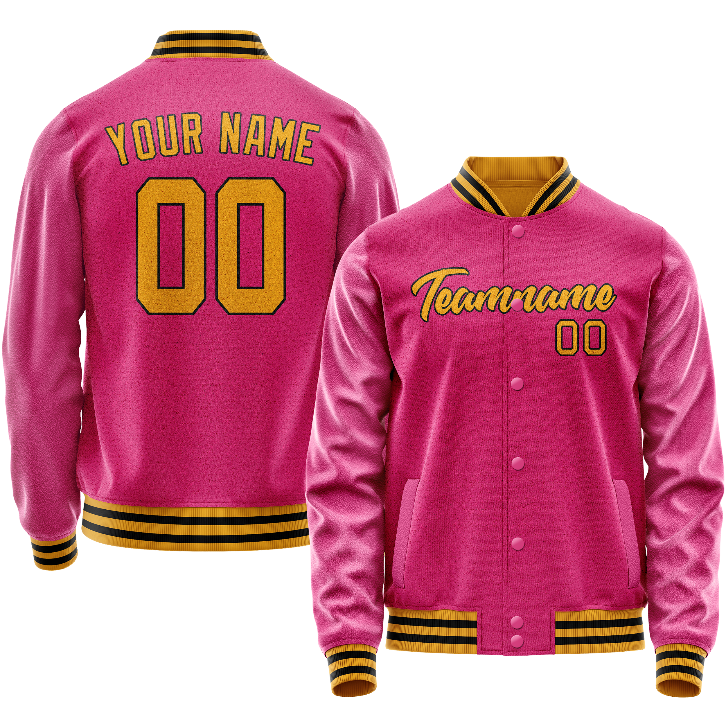カスタム ピンク オールドゴールド ソリッドカラー バーシティ レターマン ジャケット
