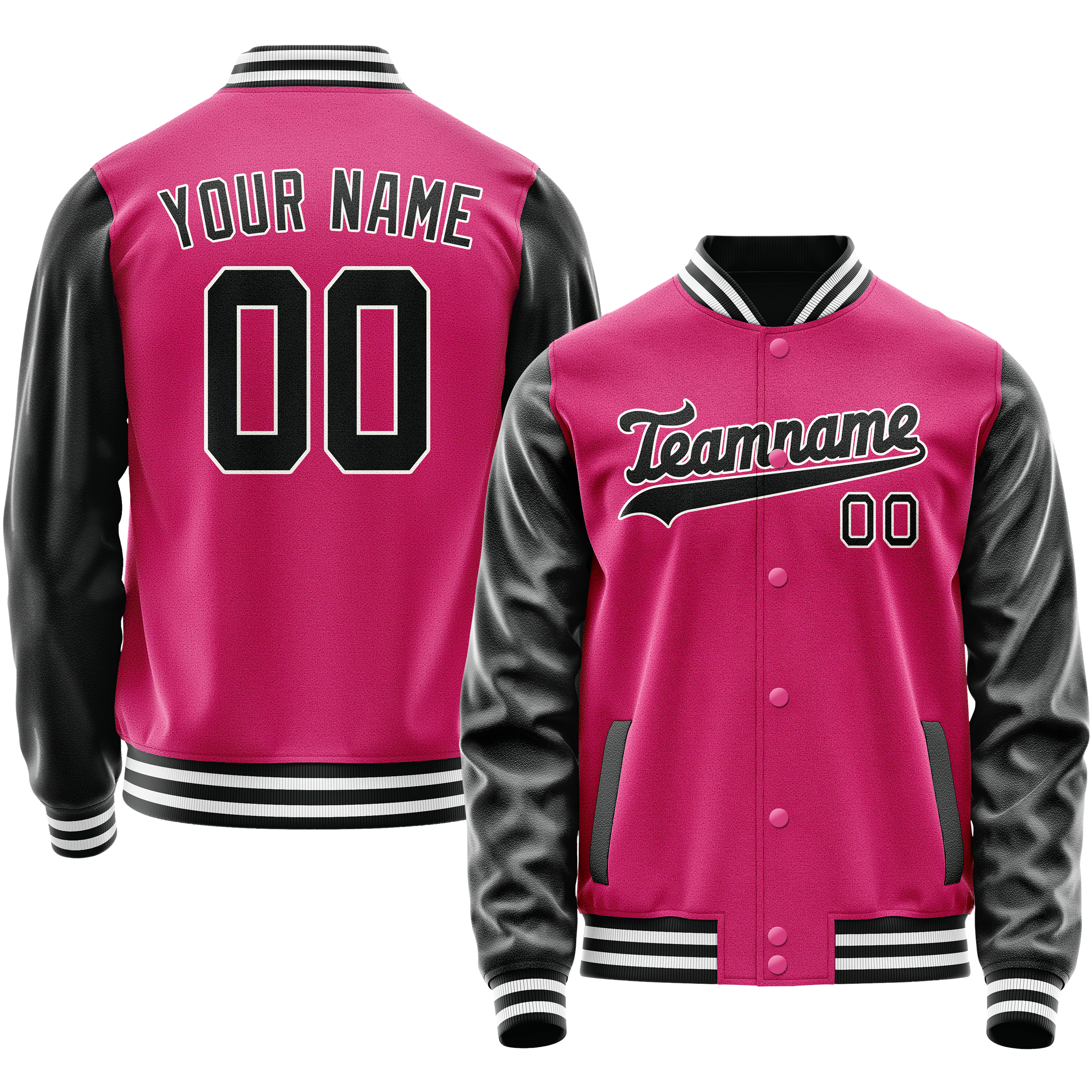 カスタムピンクブラック無地バーシティレターマンジャケット